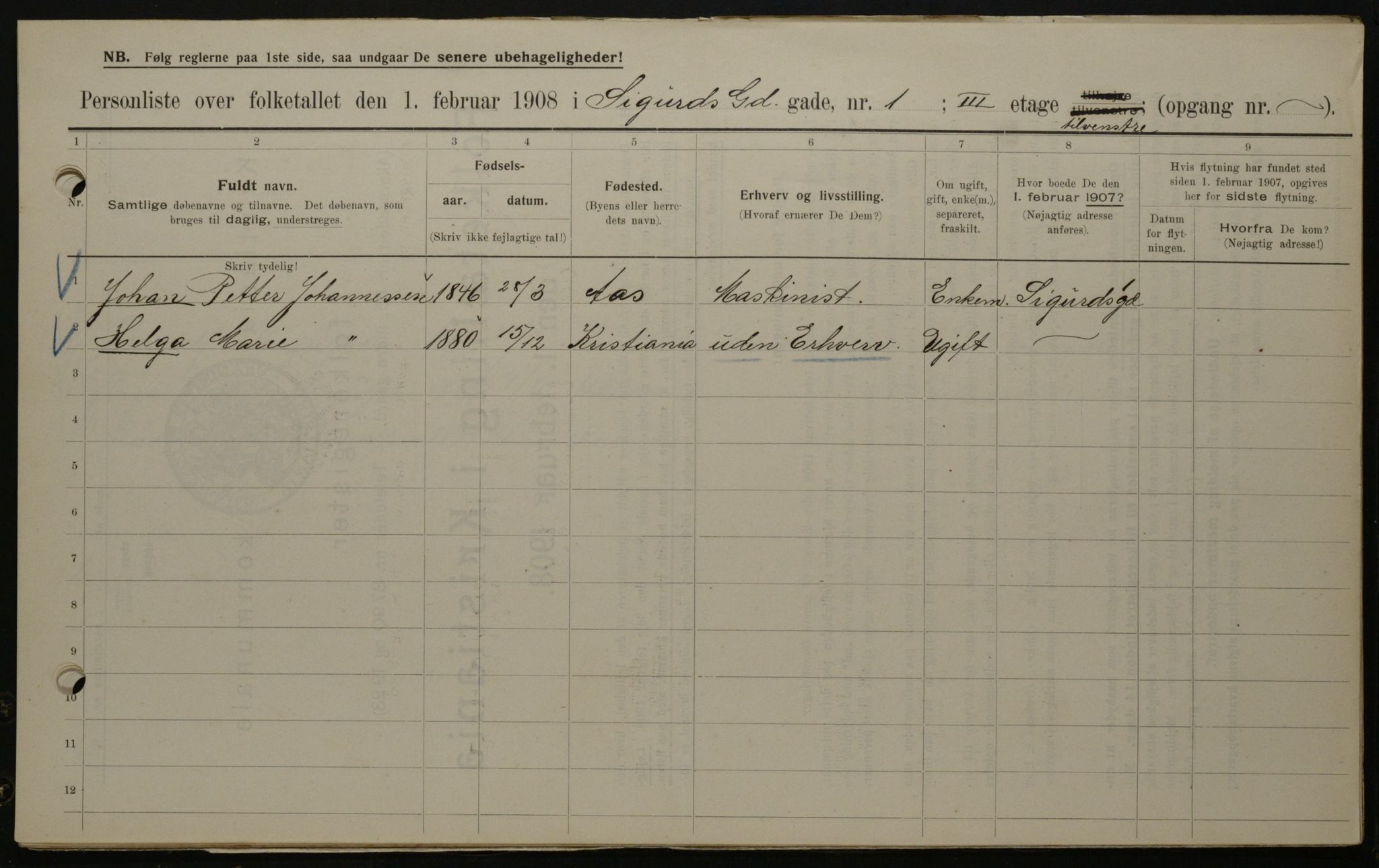 OBA, Municipal Census 1908 for Kristiania, 1908, p. 85314