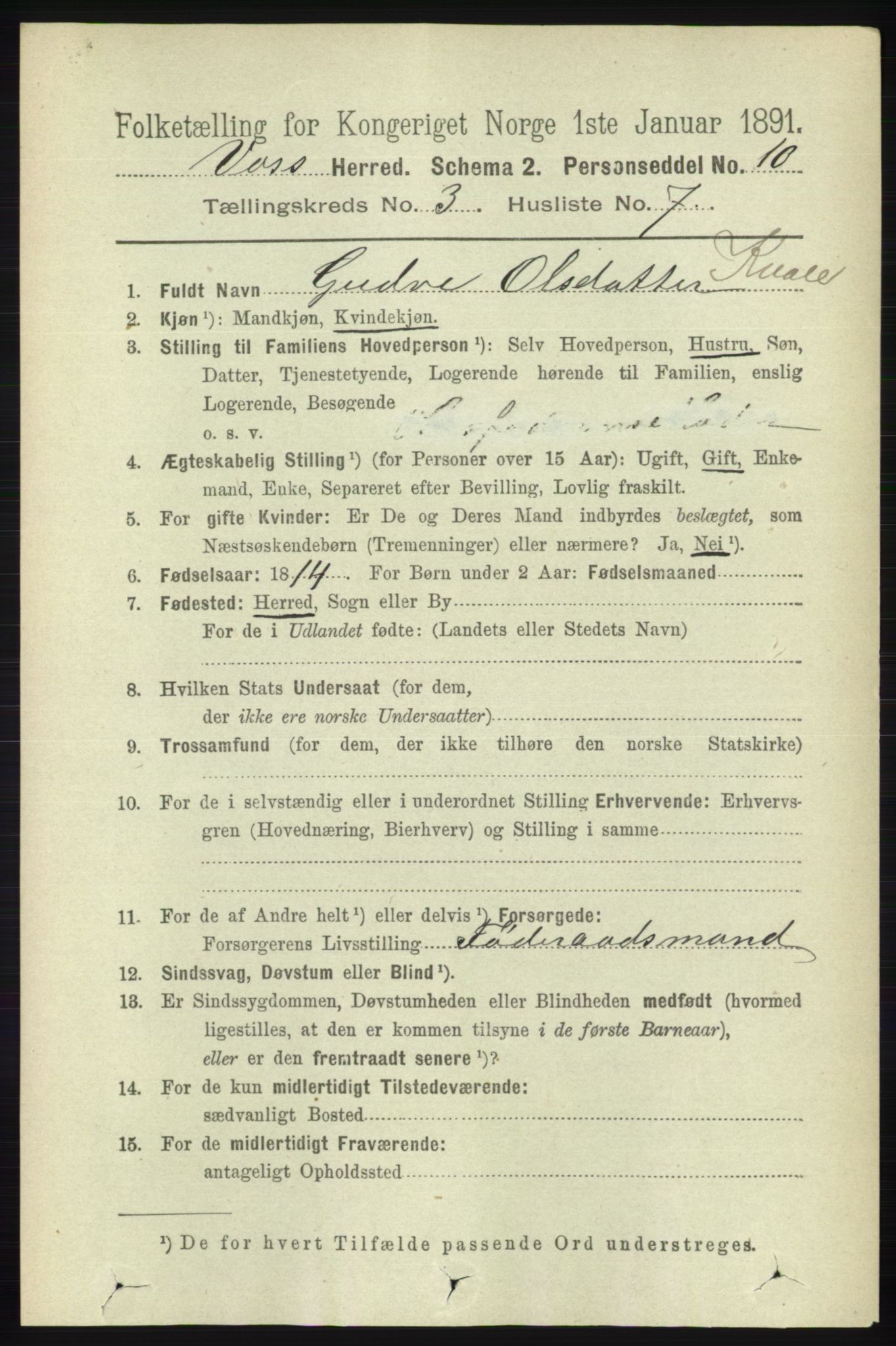 RA, 1891 census for 1235 Voss, 1891, p. 1227