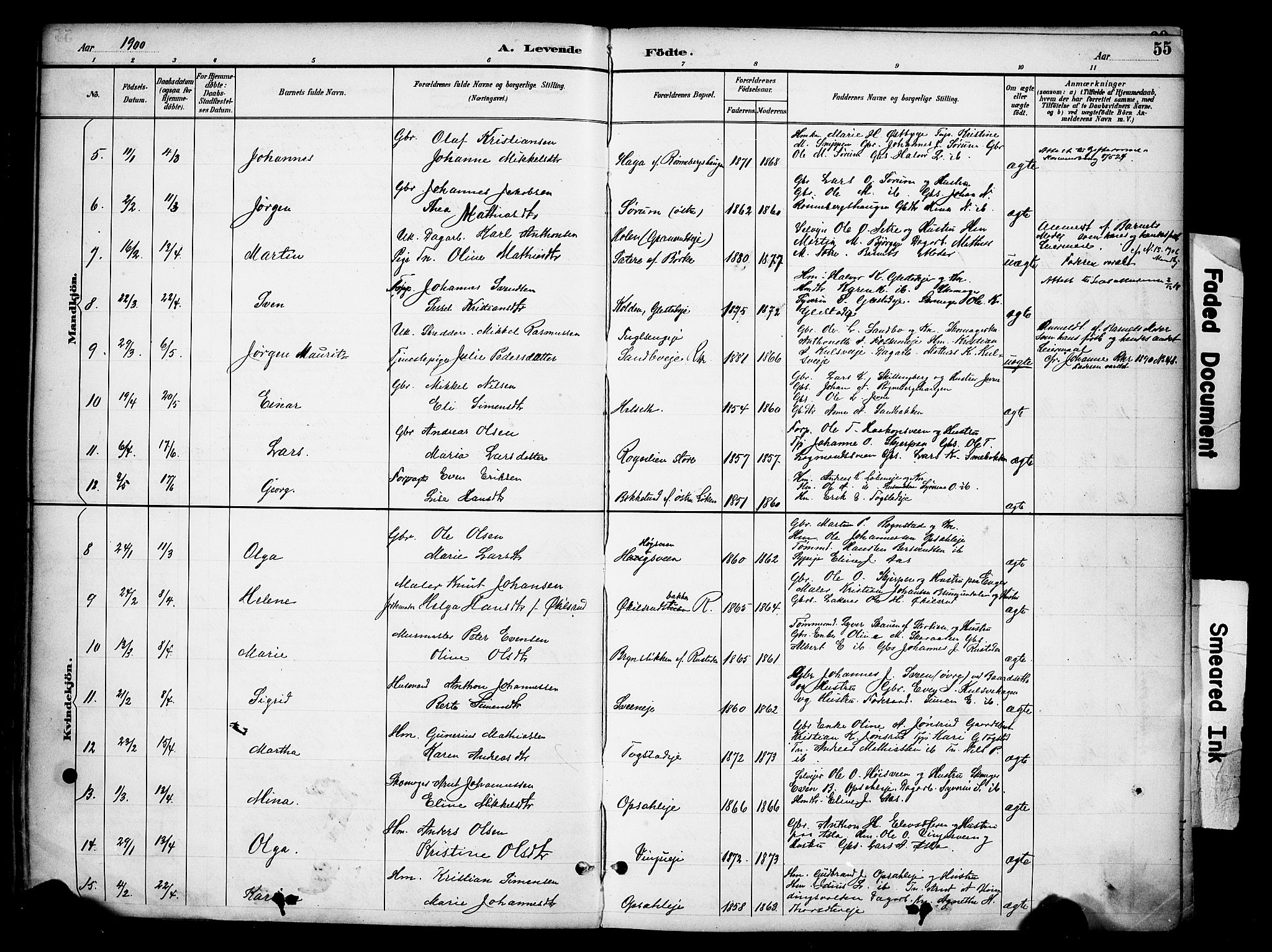 Ringsaker prestekontor, SAH/PREST-014/K/Ka/L0016: Parish register (official) no. 16, 1891-1904, p. 55