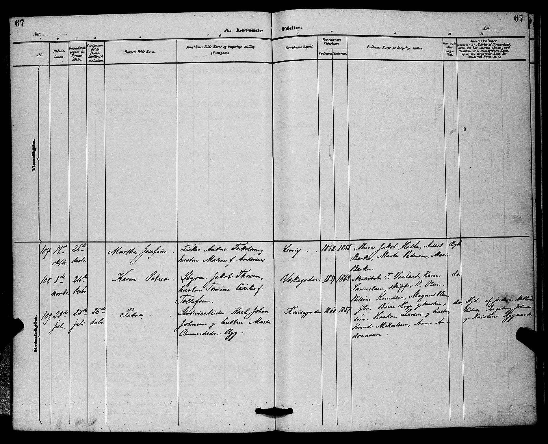 St. Johannes sokneprestkontor, AV/SAST-A-101814/001/30/30BB/L0002: Parish register (copy) no. B 2, 1888-1901, p. 67