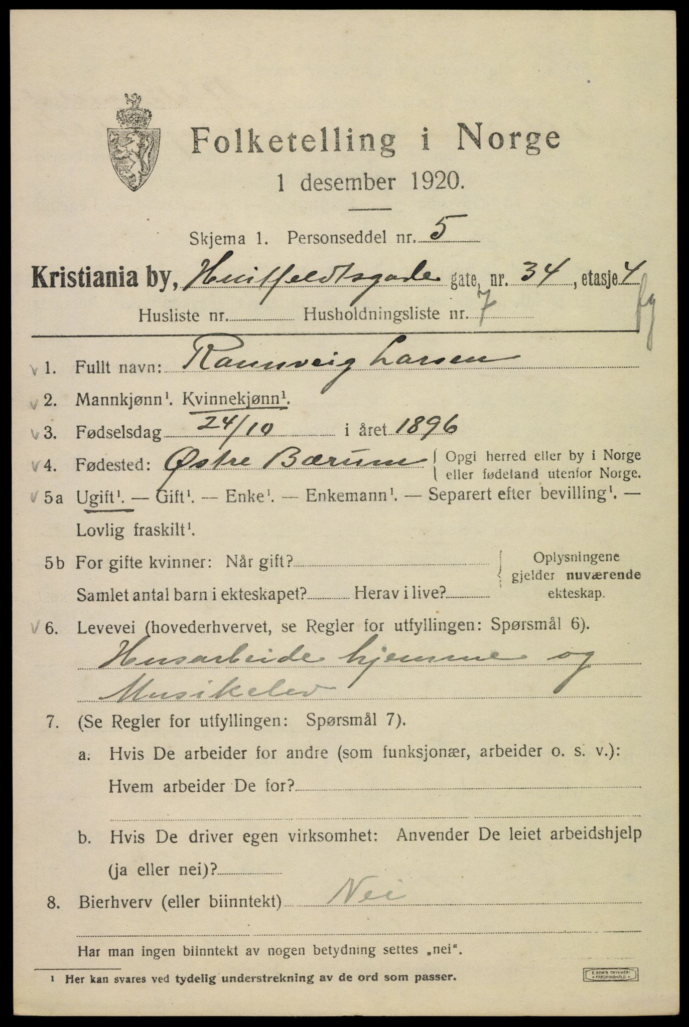 SAO, 1920 census for Kristiania, 1920, p. 301205