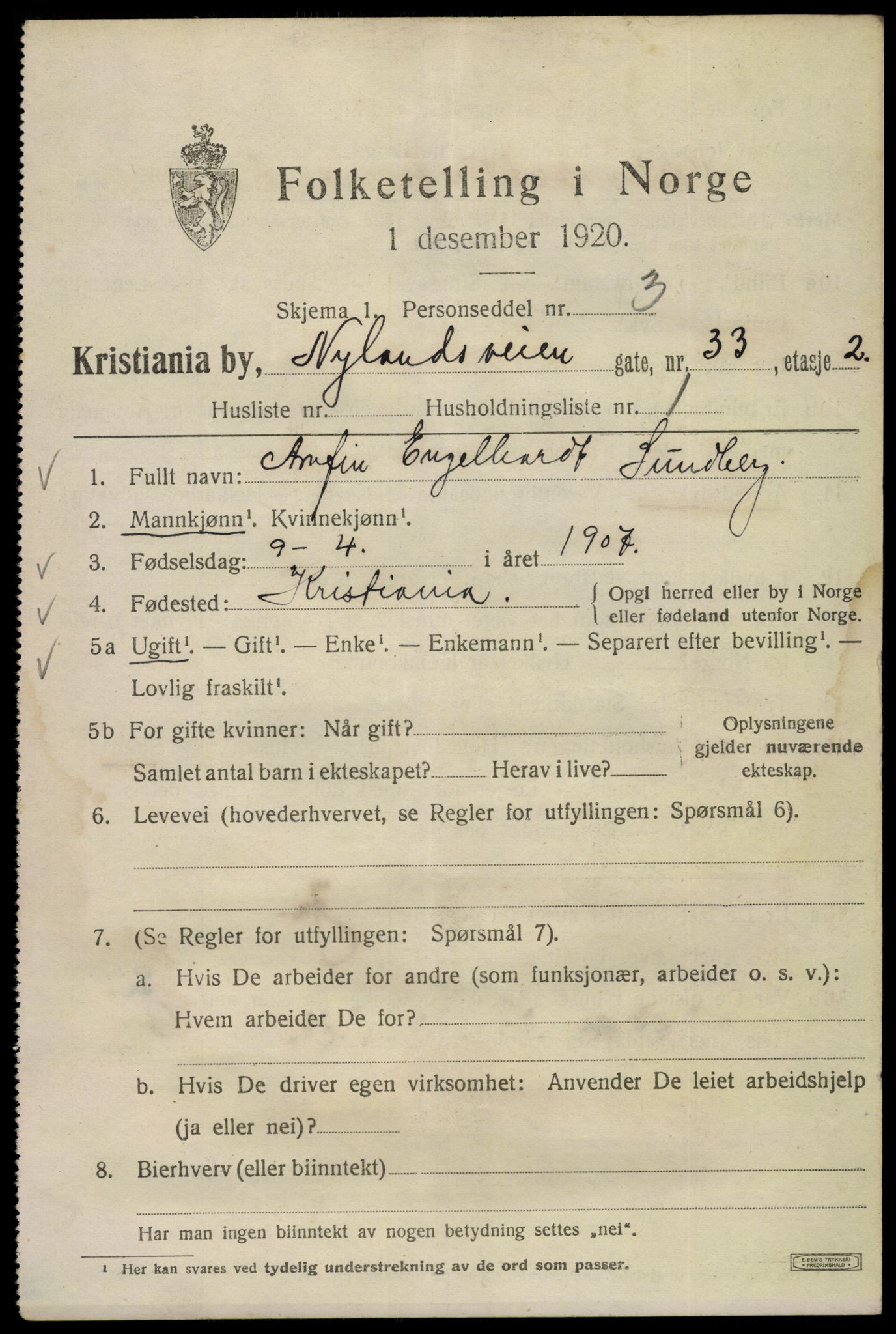 SAO, 1920 census for Kristiania, 1920, p. 427705