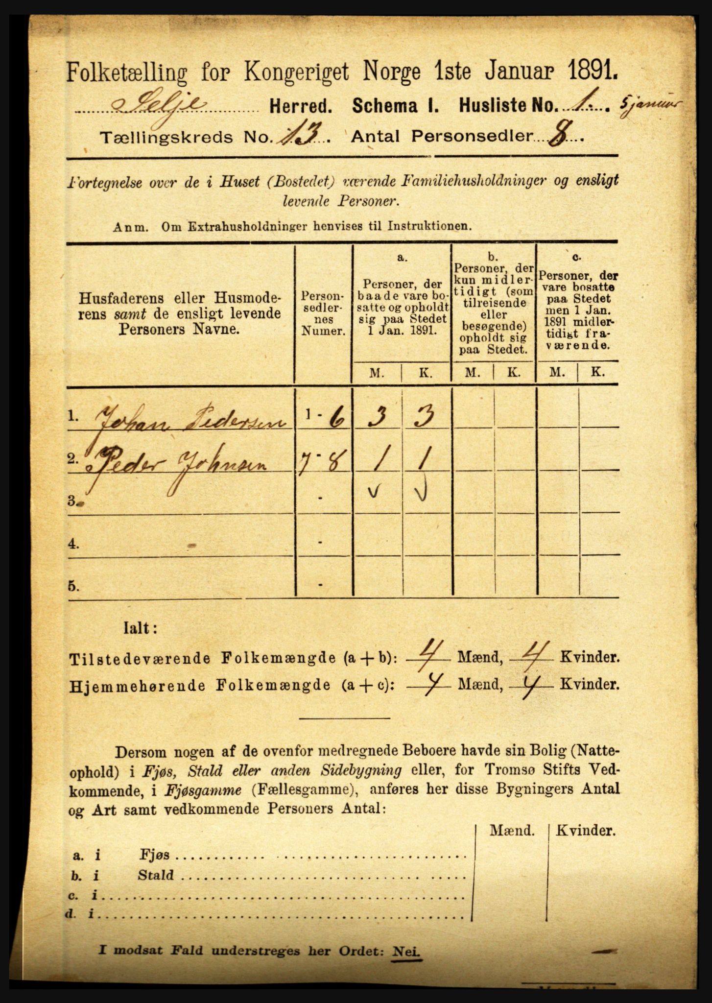 RA, 1891 census for 1441 Selje, 1891, p. 4054