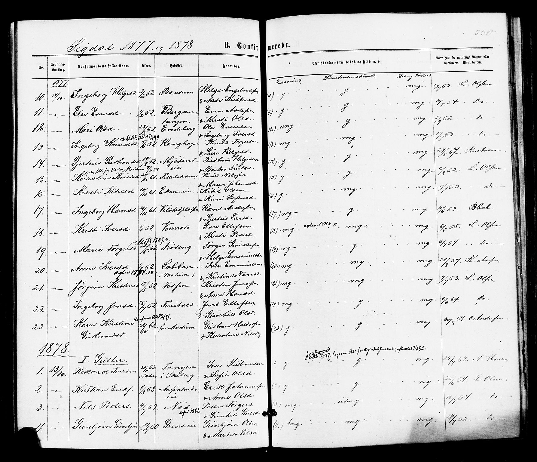Sigdal kirkebøker, SAKO/A-245/F/Fa/L0010: Parish register (official) no. I 10 /1, 1872-1878, p. 230