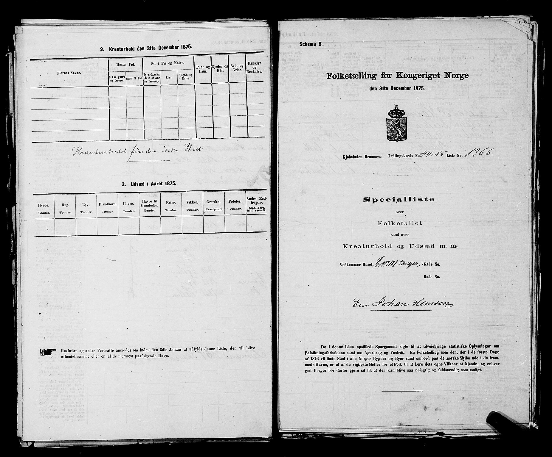 SAKO, 1875 census for 0602 Drammen, 1875, p. 3741