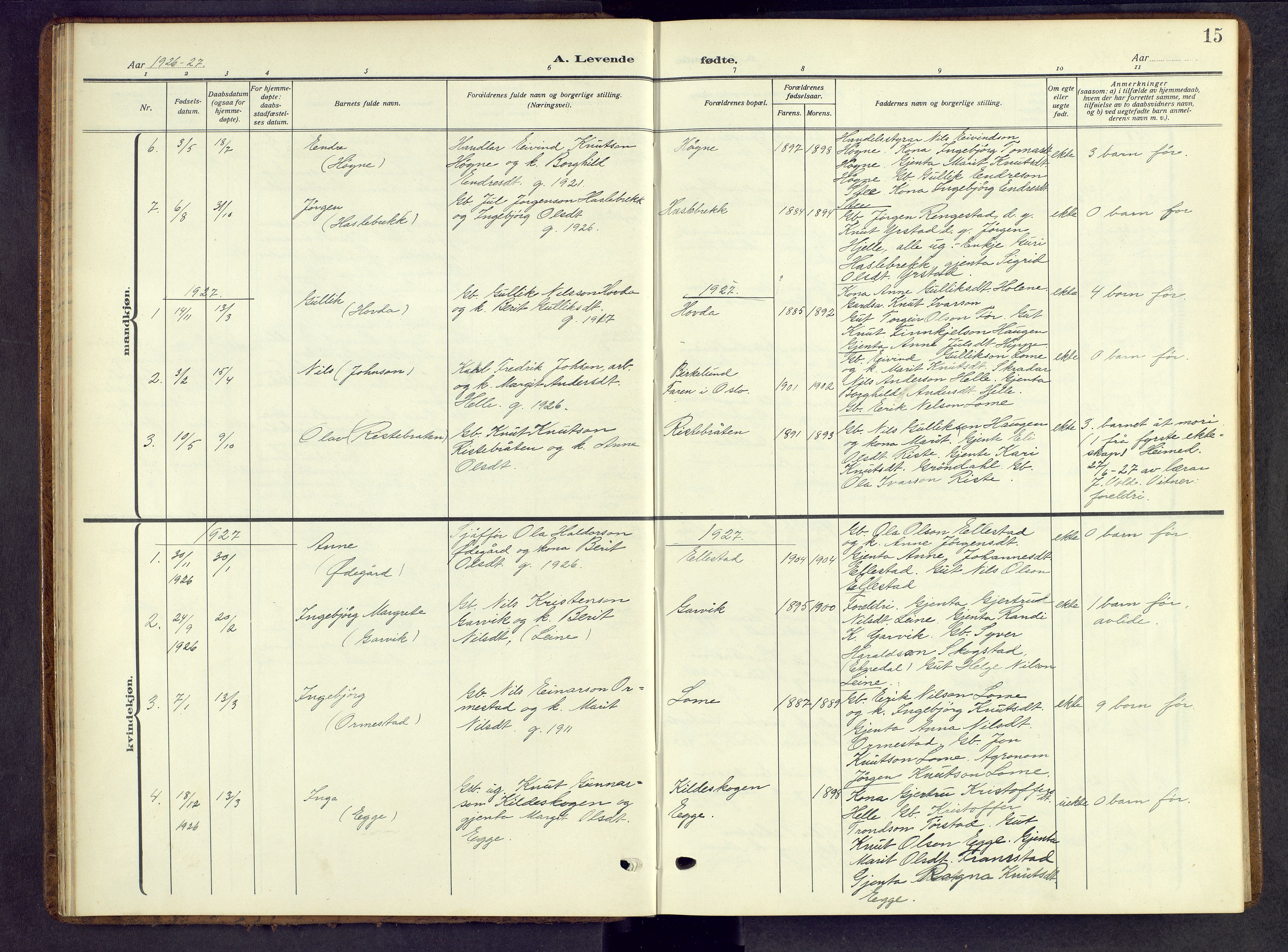 Vestre Slidre prestekontor, SAH/PREST-136/H/Ha/Hab/L0009: Parish register (copy) no. 9, 1914-1970, p. 15