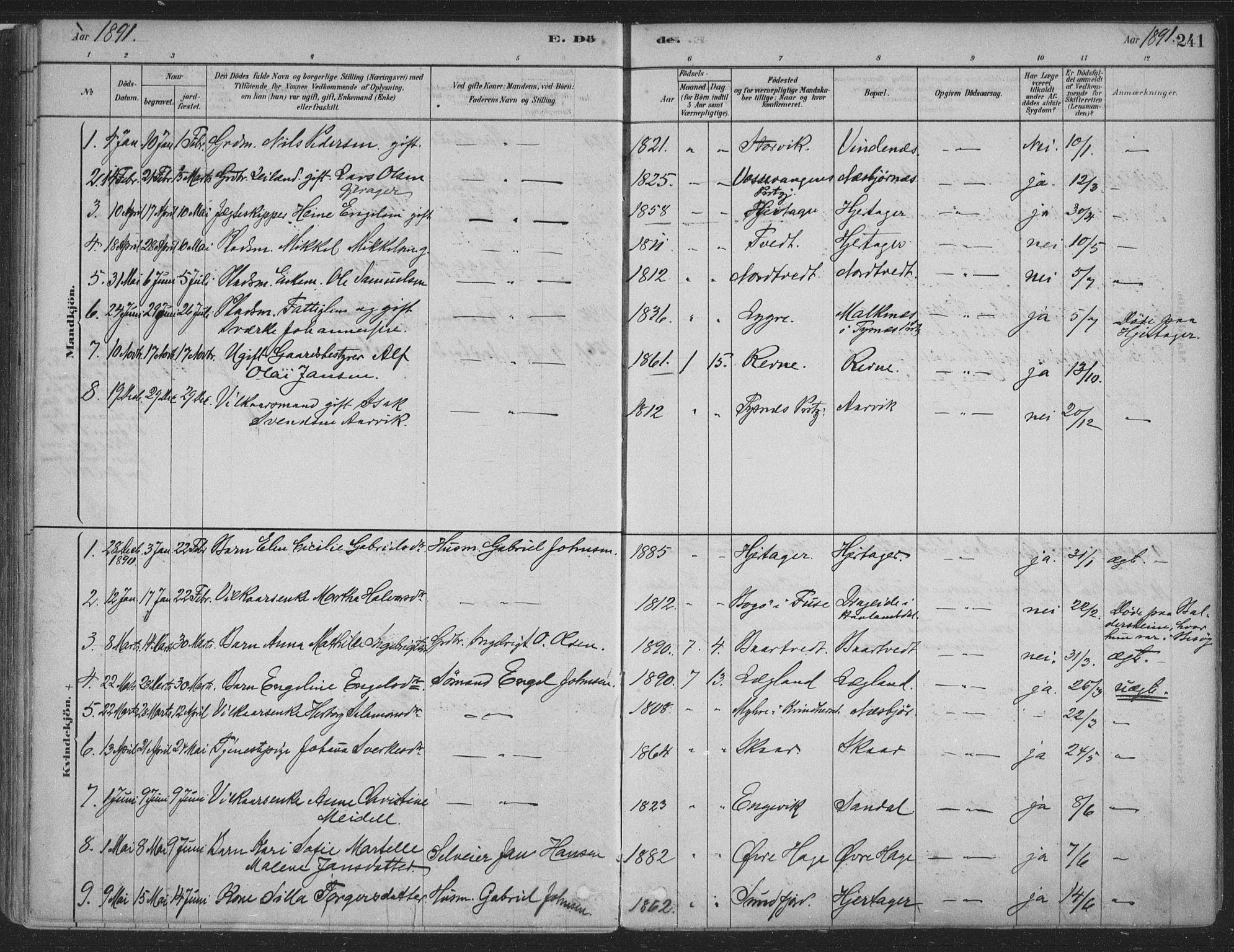 Fusa sokneprestembete, SAB/A-75401/H/Haa: Parish register (official) no. D 1, 1880-1938, p. 241