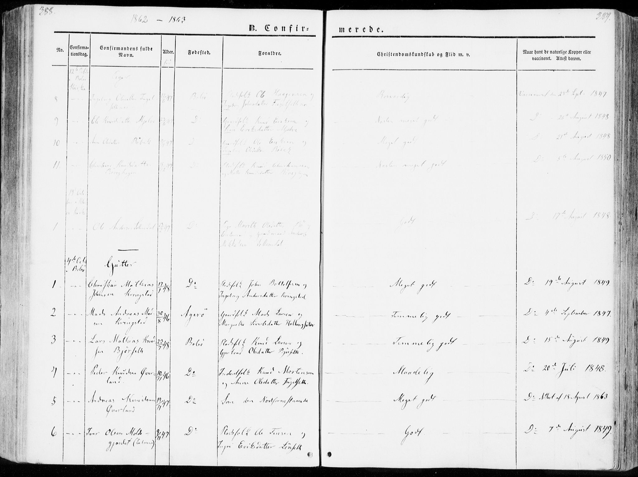 Ministerialprotokoller, klokkerbøker og fødselsregistre - Møre og Romsdal, SAT/A-1454/555/L0653: Parish register (official) no. 555A04, 1843-1869, p. 388-389