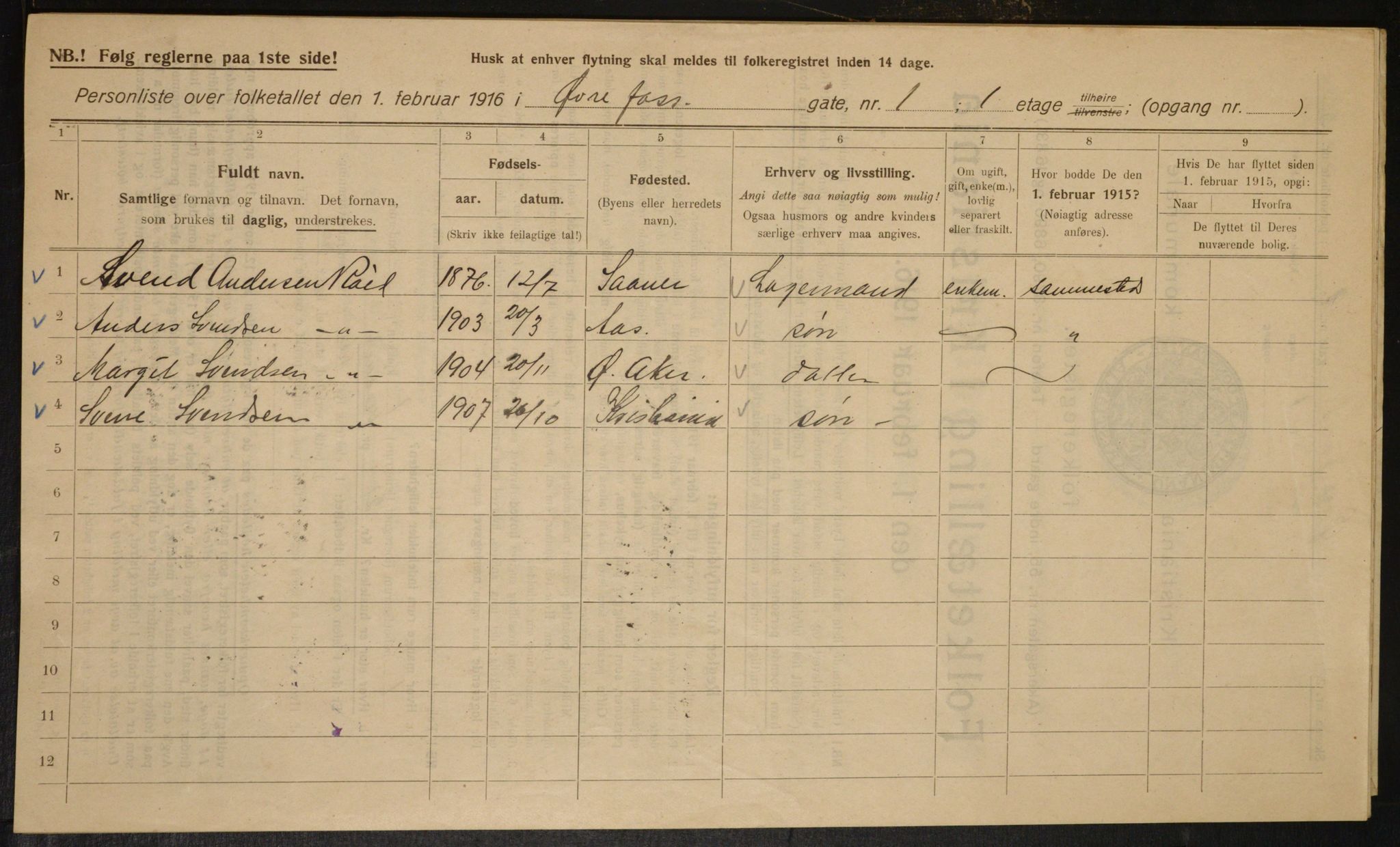 OBA, Municipal Census 1916 for Kristiania, 1916, p. 133203