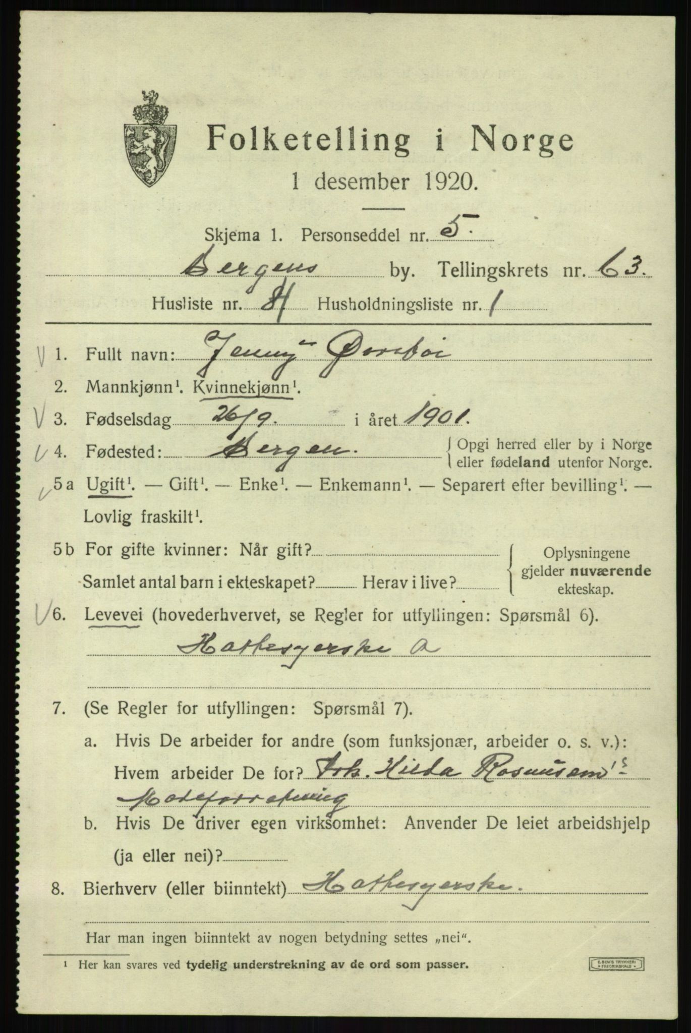 SAB, 1920 census for Bergen, 1920, p. 131609