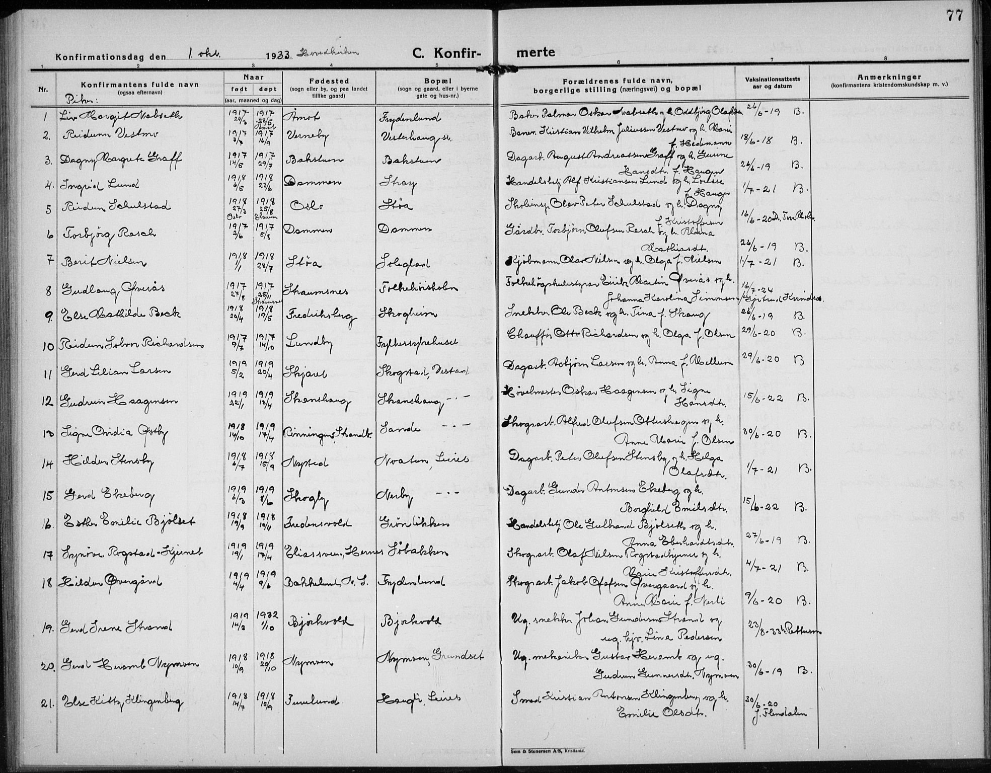 Elverum prestekontor, AV/SAH-PREST-044/H/Ha/Hab/L0032: Parish register (copy) no. 32, 1922-1936, p. 77