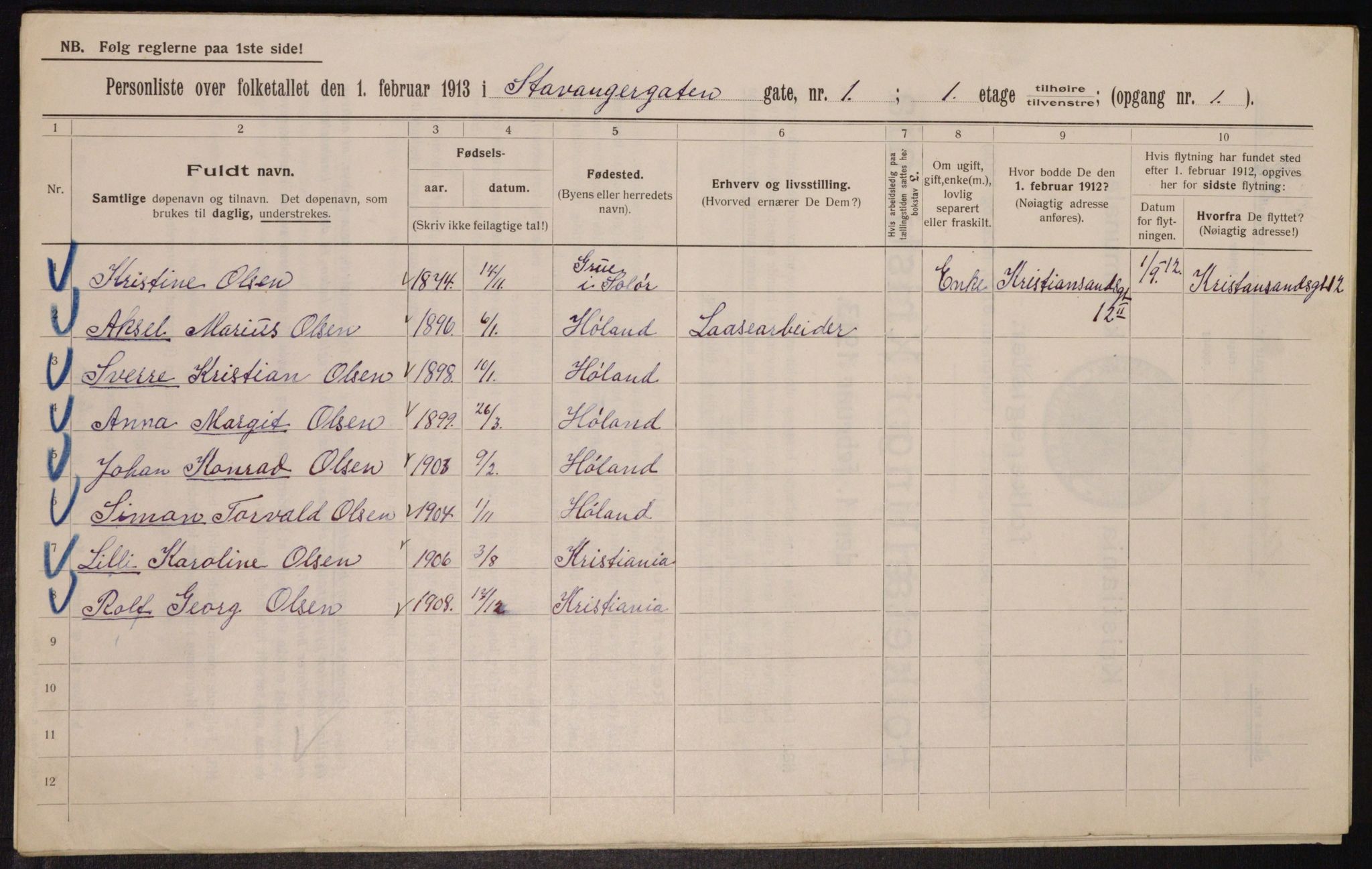 OBA, Municipal Census 1913 for Kristiania, 1913, p. 100697