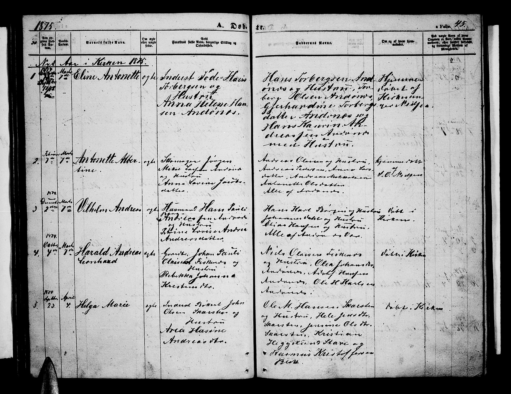 Ministerialprotokoller, klokkerbøker og fødselsregistre - Nordland, SAT/A-1459/899/L1447: Parish register (copy) no. 899C02, 1855-1886, p. 45