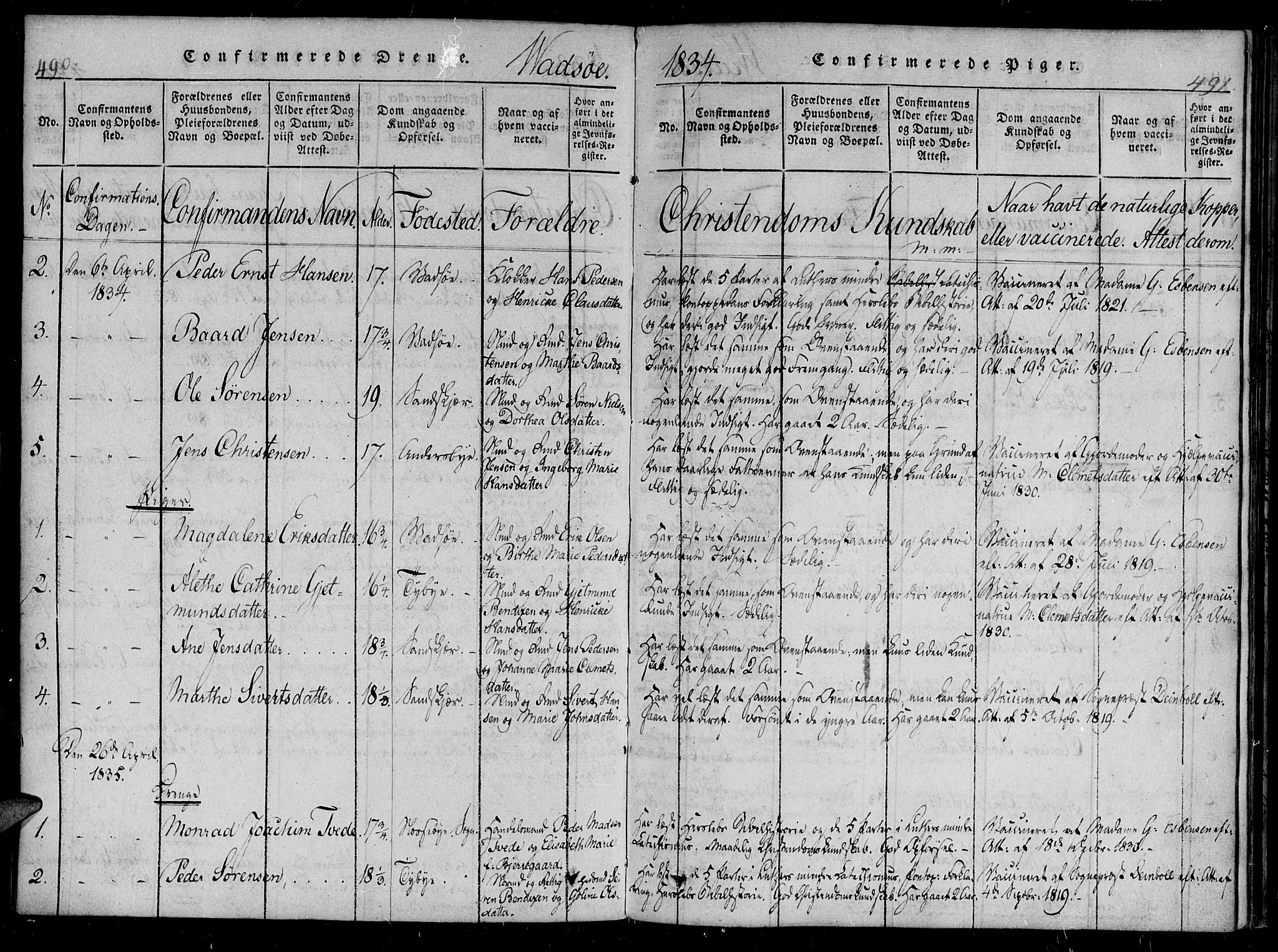 Vadsø sokneprestkontor, SATØ/S-1325/H/Ha/L0003kirke: Parish register (official) no. 3 /1, 1821-1839, p. 490-491