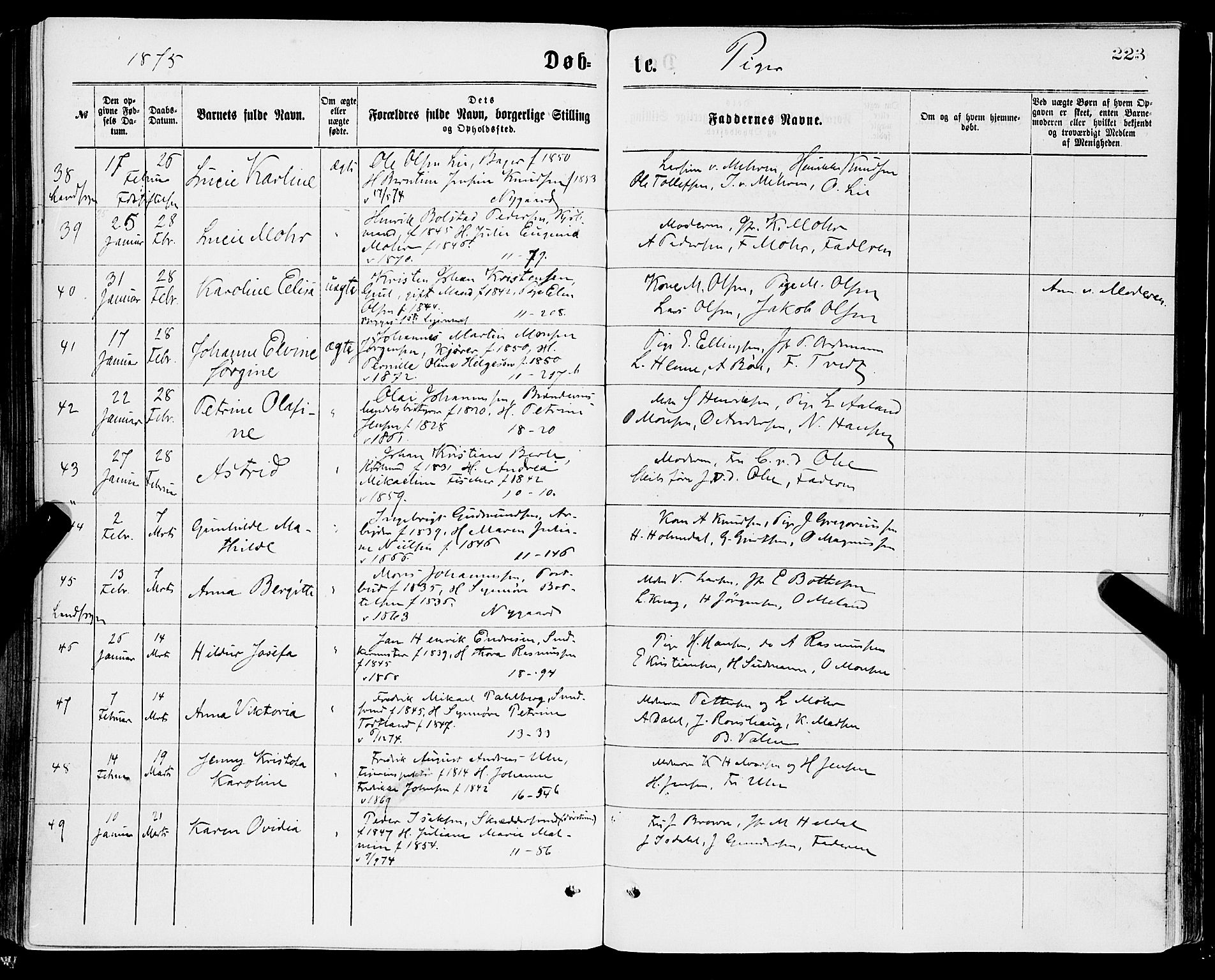 Domkirken sokneprestembete, SAB/A-74801/H/Haa/L0022: Parish register (official) no. B 5, 1872-1878, p. 223