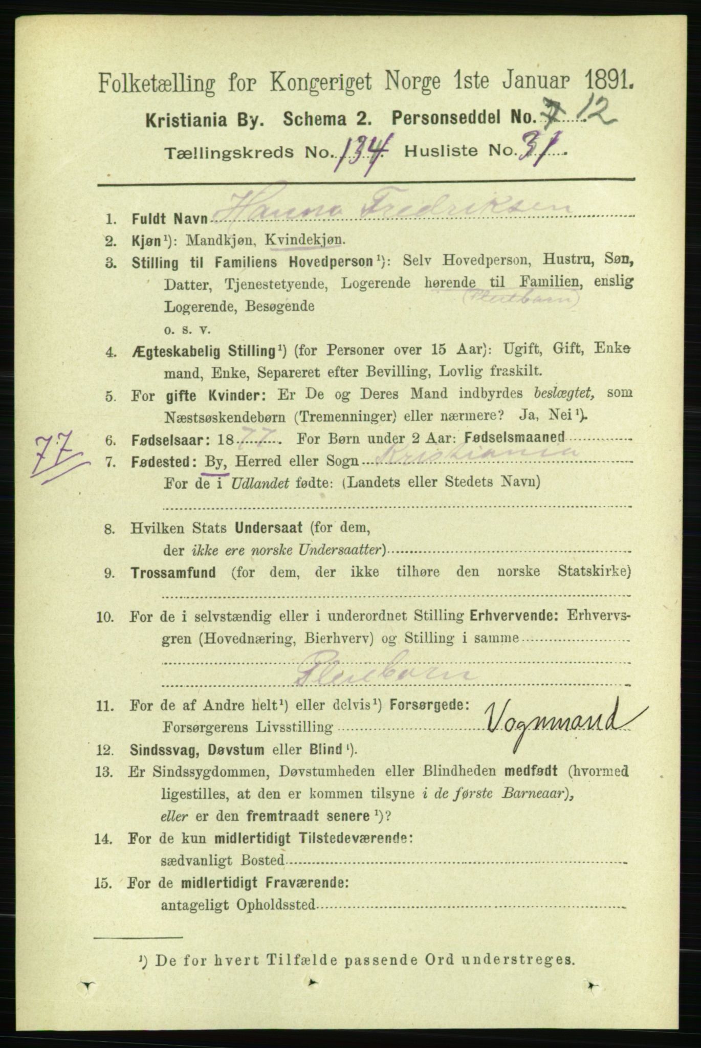 RA, 1891 census for 0301 Kristiania, 1891, p. 74175