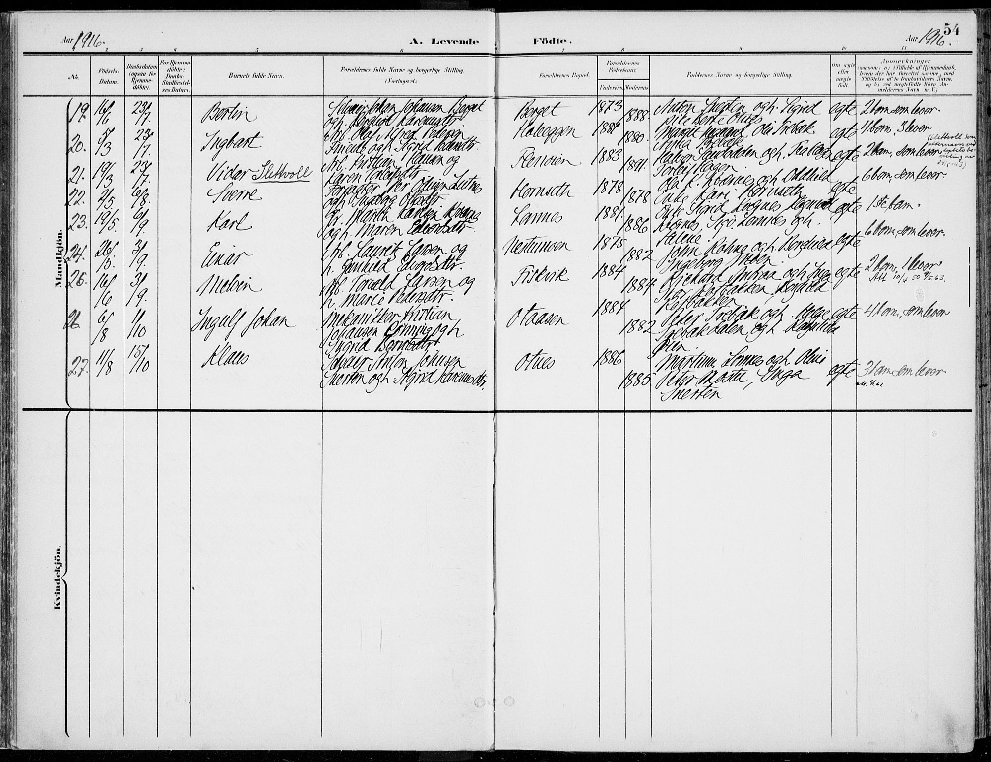 Rendalen prestekontor, AV/SAH-PREST-054/H/Ha/Haa/L0011: Parish register (official) no. 11, 1901-1925, p. 54