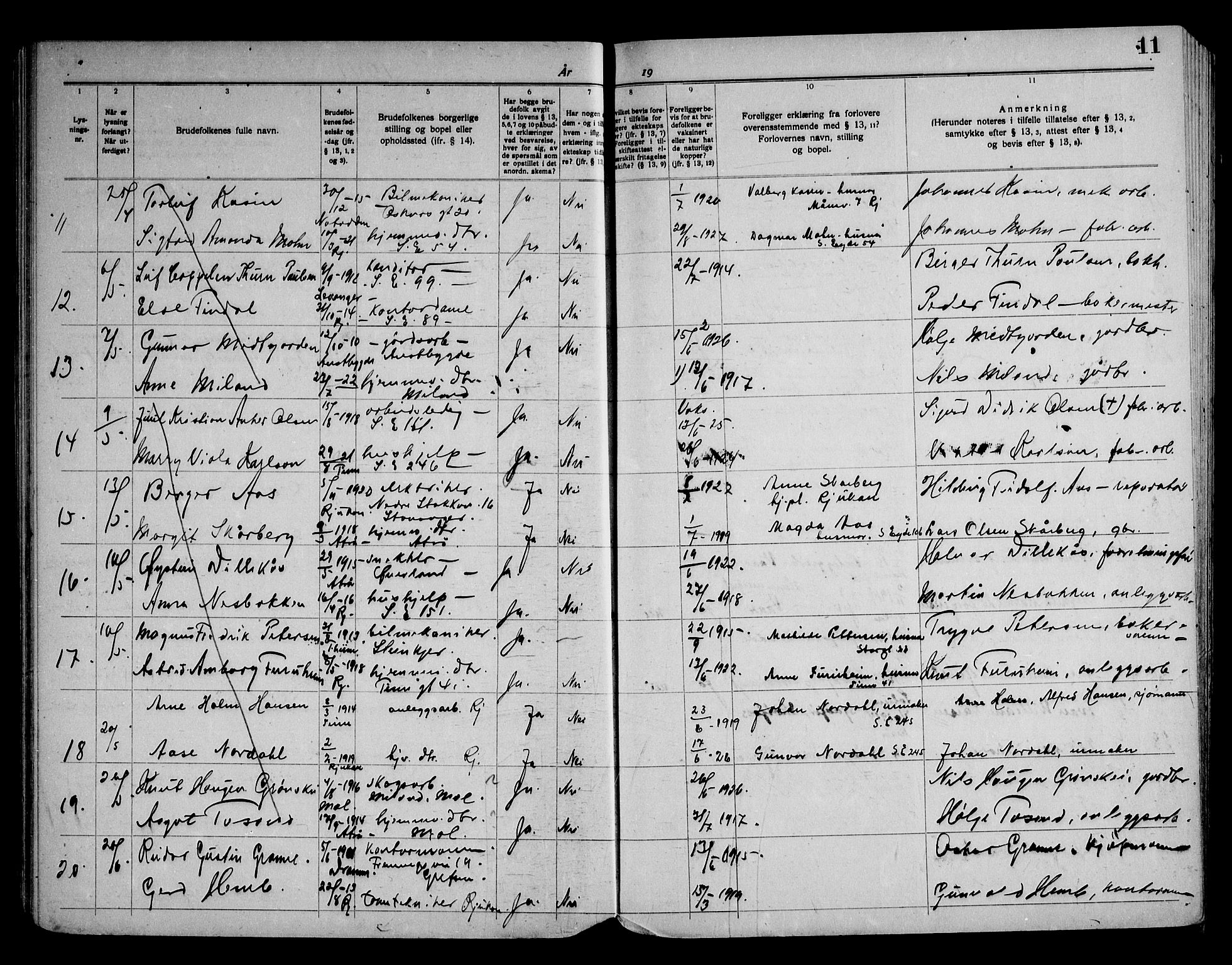 Rjukan kirkebøker, SAKO/A-294/H/Ha/L0001: Banns register no. 1, 1939-1959, p. 11