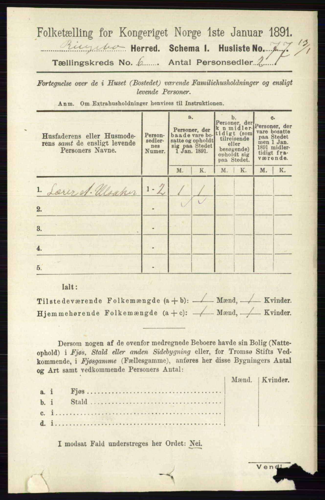 RA, 1891 census for 0520 Ringebu, 1891, p. 2440