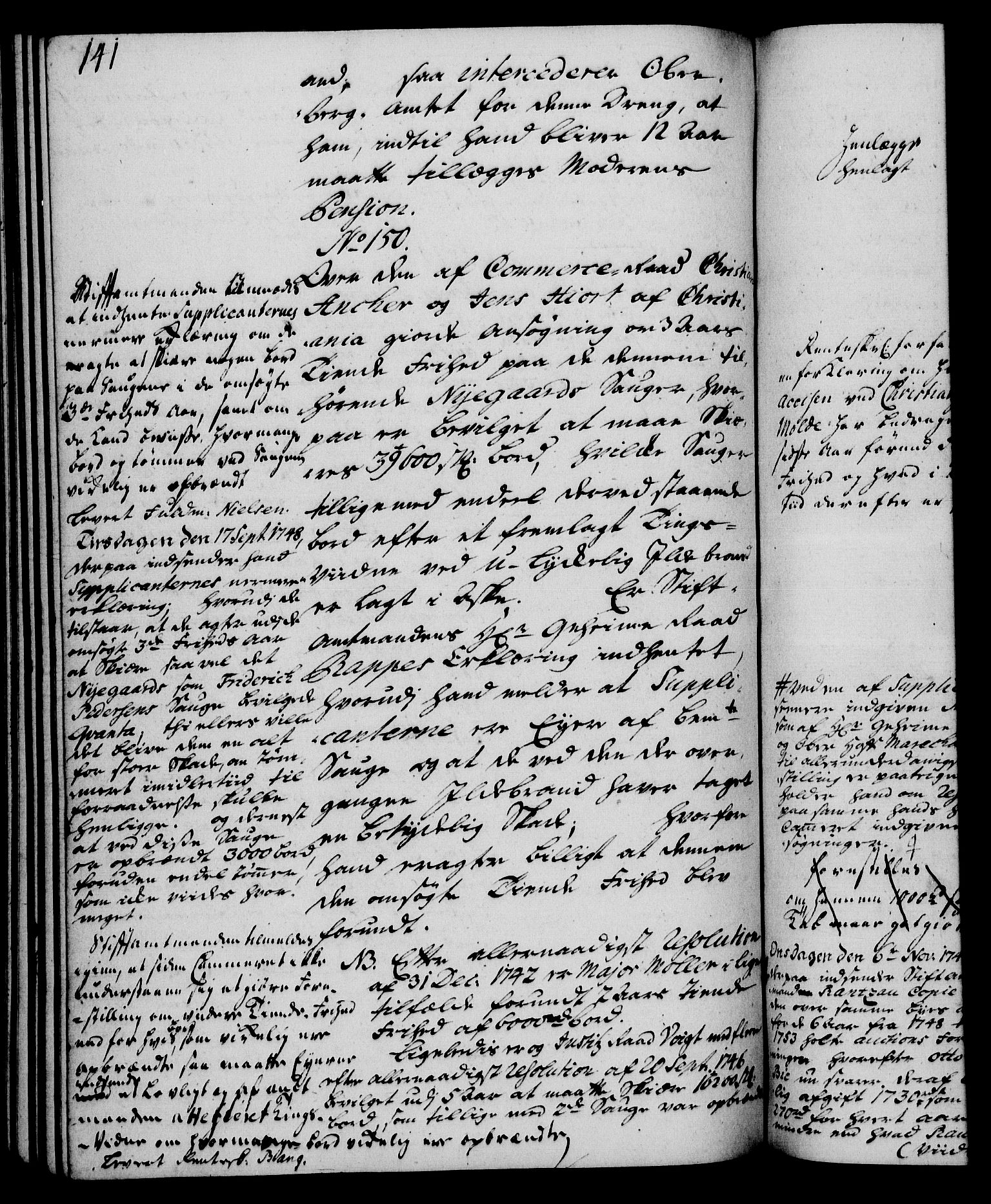 Rentekammeret, Kammerkanselliet, RA/EA-3111/G/Gh/Gha/L0029: Norsk ekstraktmemorialprotokoll (merket RK 53.74), 1748-1749, p. 141