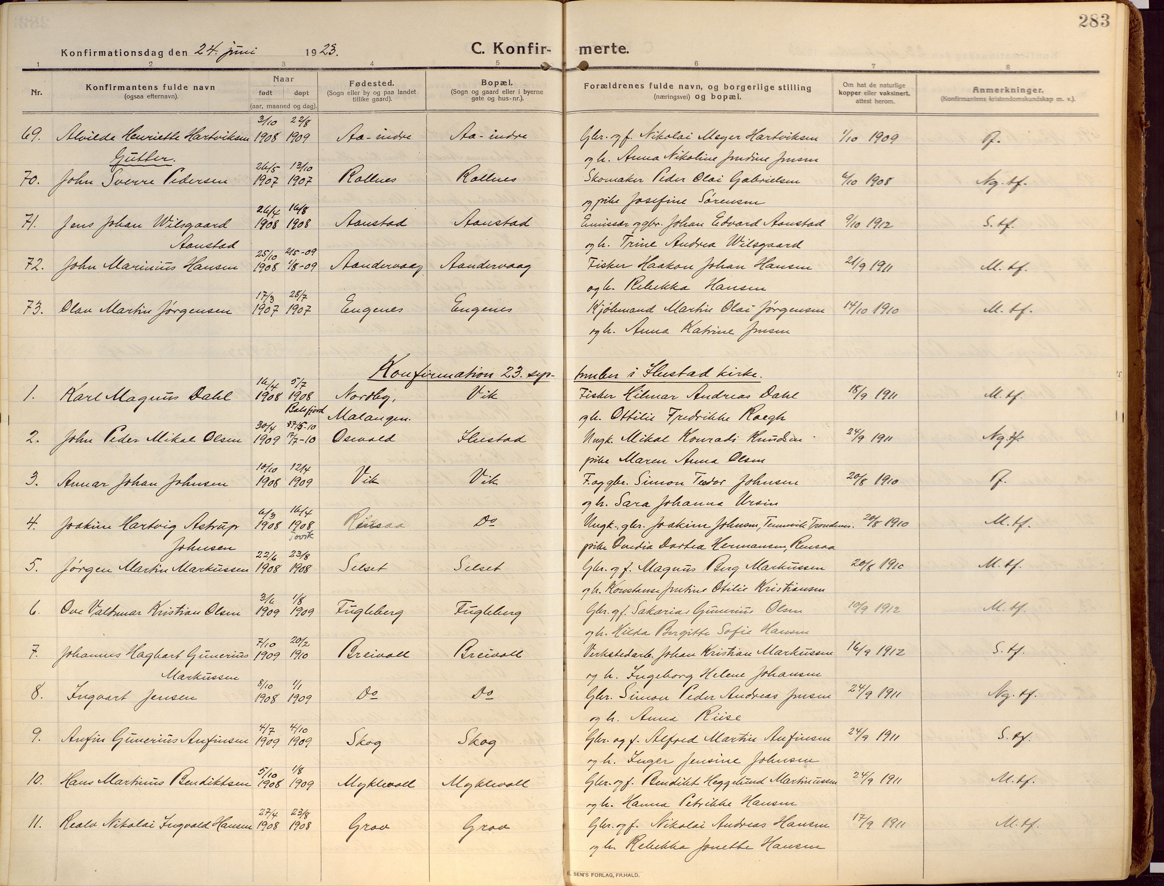 Ibestad sokneprestembete, AV/SATØ-S-0077/H/Ha/Haa/L0018kirke: Parish register (official) no. 18, 1915-1929, p. 283