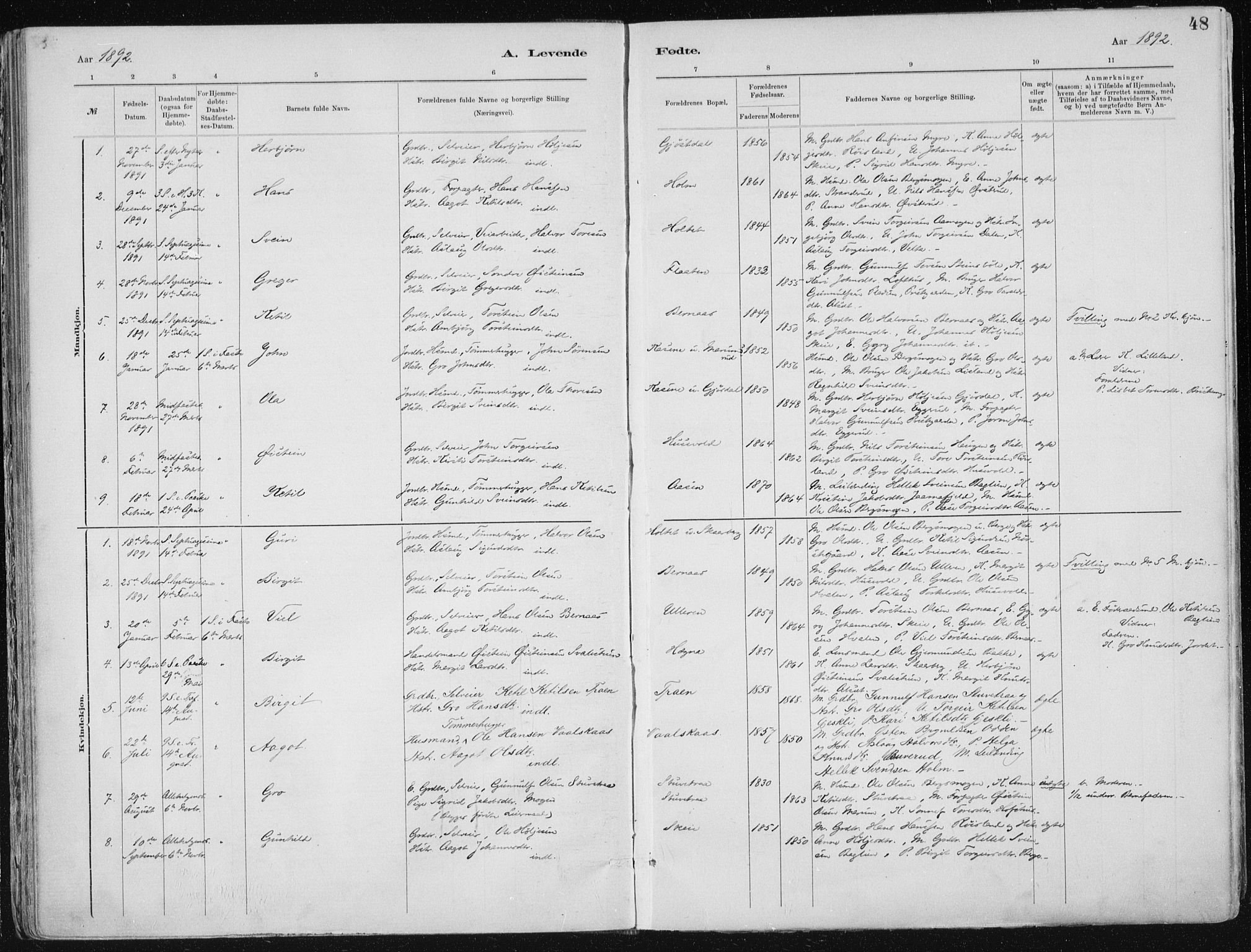 Tinn kirkebøker, SAKO/A-308/F/Fa/L0007: Parish register (official) no. I 7, 1878-1922, p. 48
