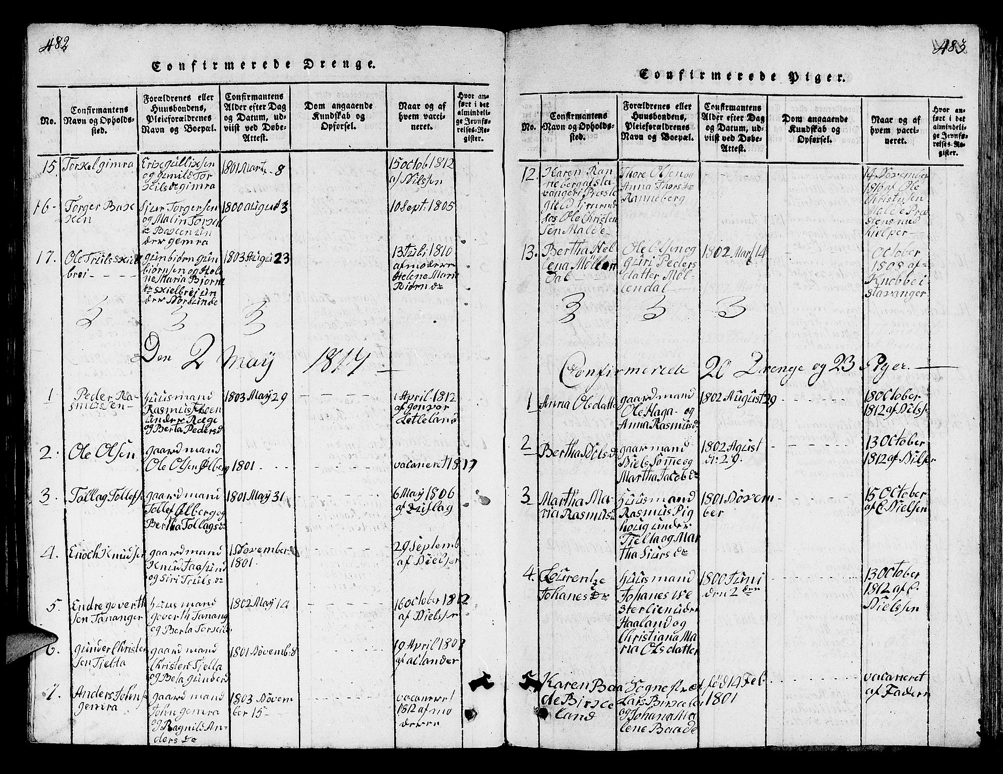Håland sokneprestkontor, SAST/A-101802/001/30BB/L0001: Parish register (copy) no. B 1, 1815-1845, p. 482-483