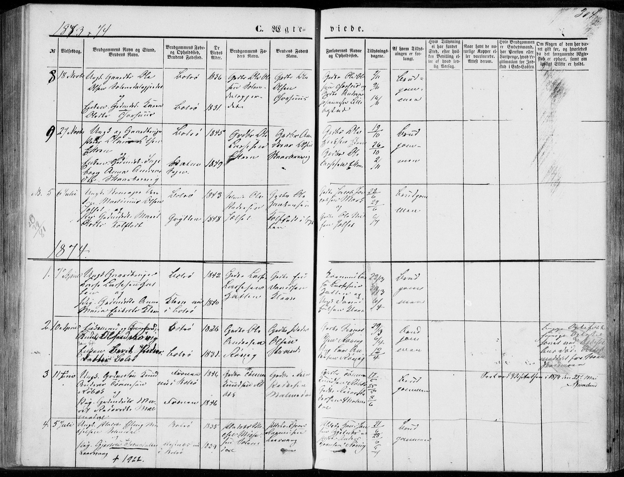 Ministerialprotokoller, klokkerbøker og fødselsregistre - Møre og Romsdal, SAT/A-1454/555/L0655: Parish register (official) no. 555A05, 1869-1886, p. 304
