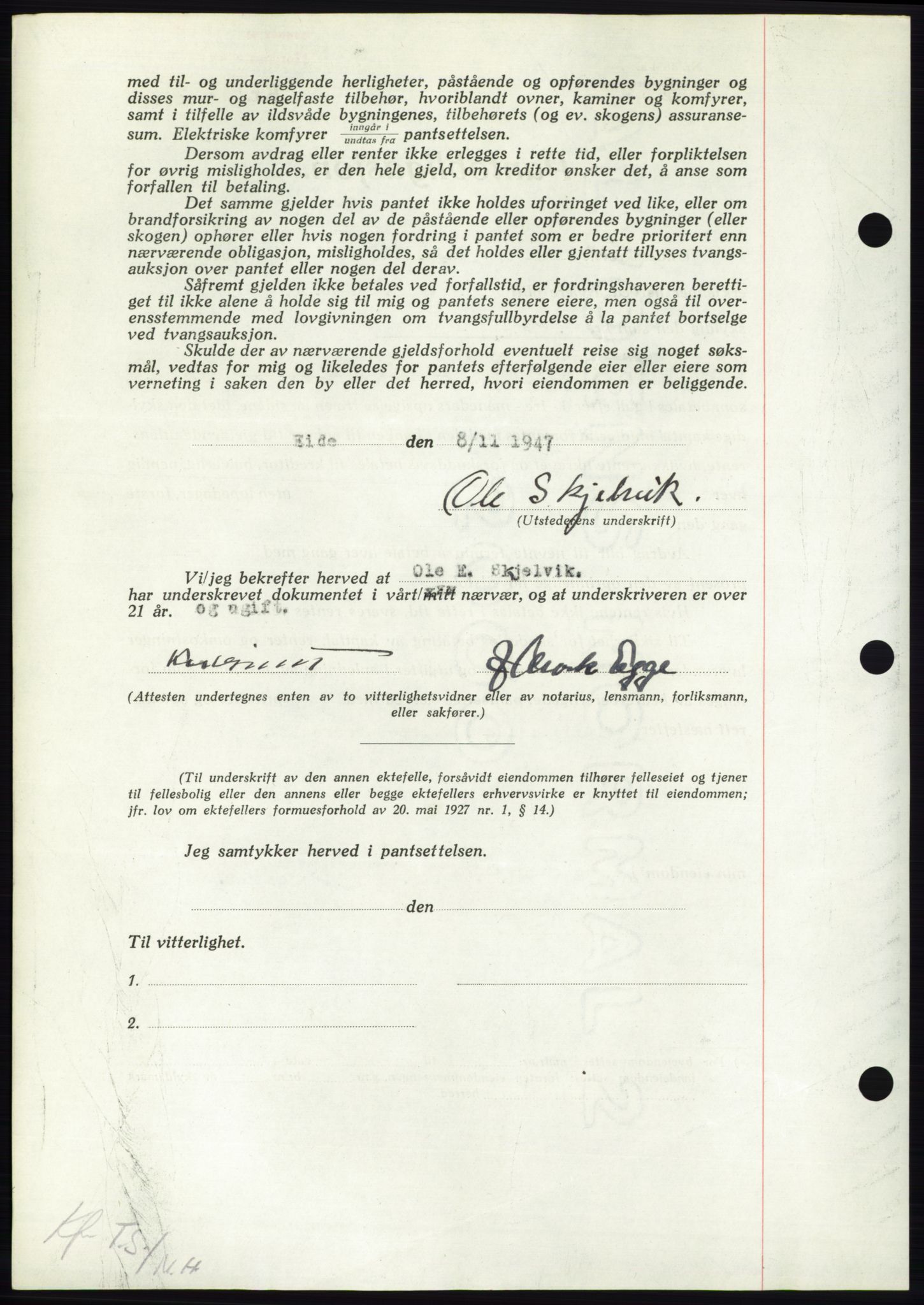 Nordmøre sorenskriveri, AV/SAT-A-4132/1/2/2Ca: Mortgage book no. B97, 1947-1948, Diary no: : 2599/1947