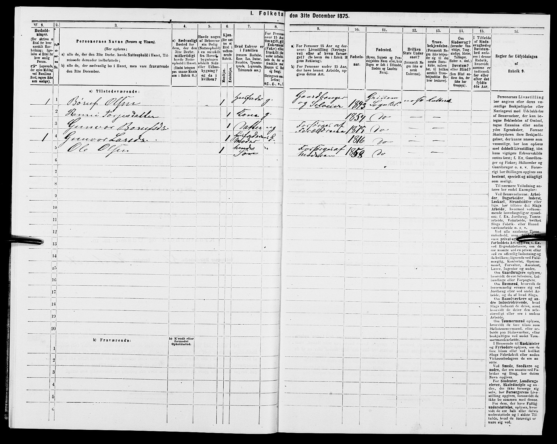 SAK, 1875 census for 1024P Bjelland, 1875, p. 527