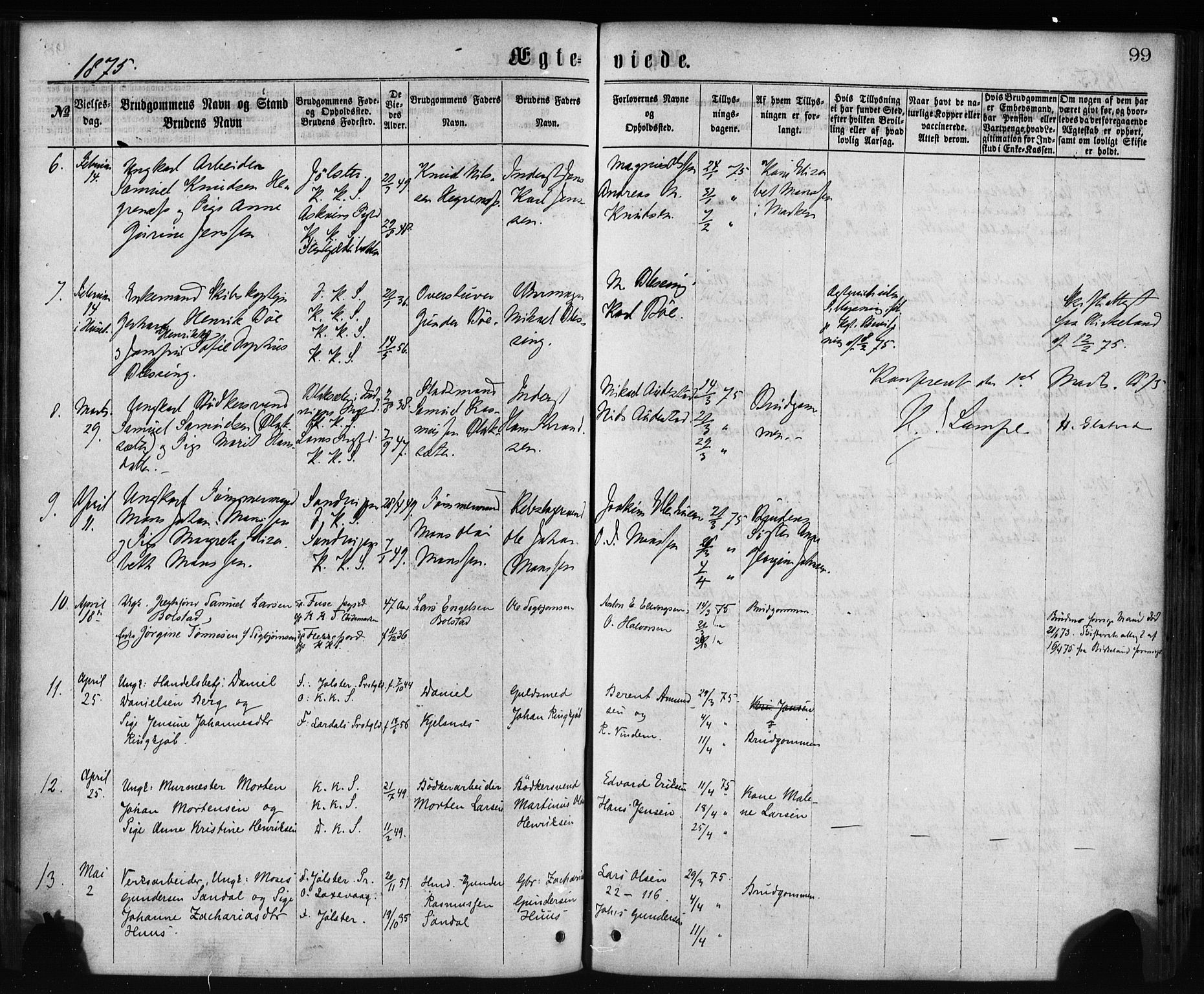 Korskirken sokneprestembete, AV/SAB-A-76101/H/Haa/L0036: Parish register (official) no. D 3, 1867-1882, p. 99