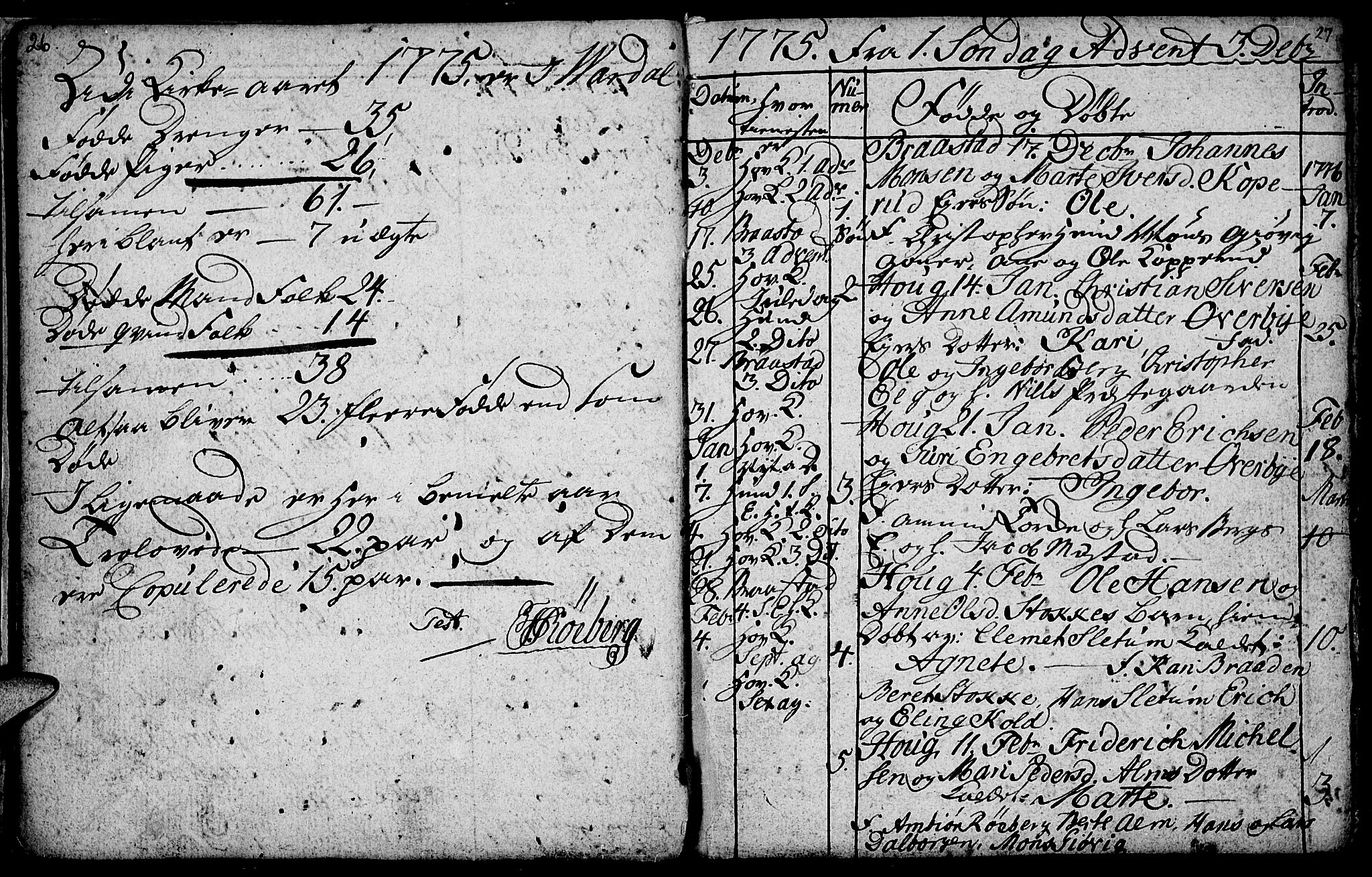 Vardal prestekontor, SAH/PREST-100/H/Ha/Hab/L0001: Parish register (copy) no. 1, 1771-1790, p. 26-27