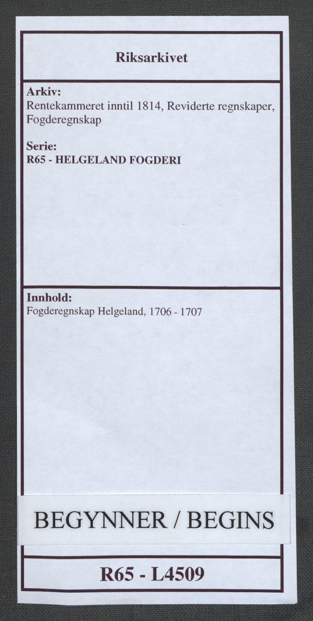 Rentekammeret inntil 1814, Reviderte regnskaper, Fogderegnskap, AV/RA-EA-4092/R65/L4509: Fogderegnskap Helgeland, 1706-1707, p. 1