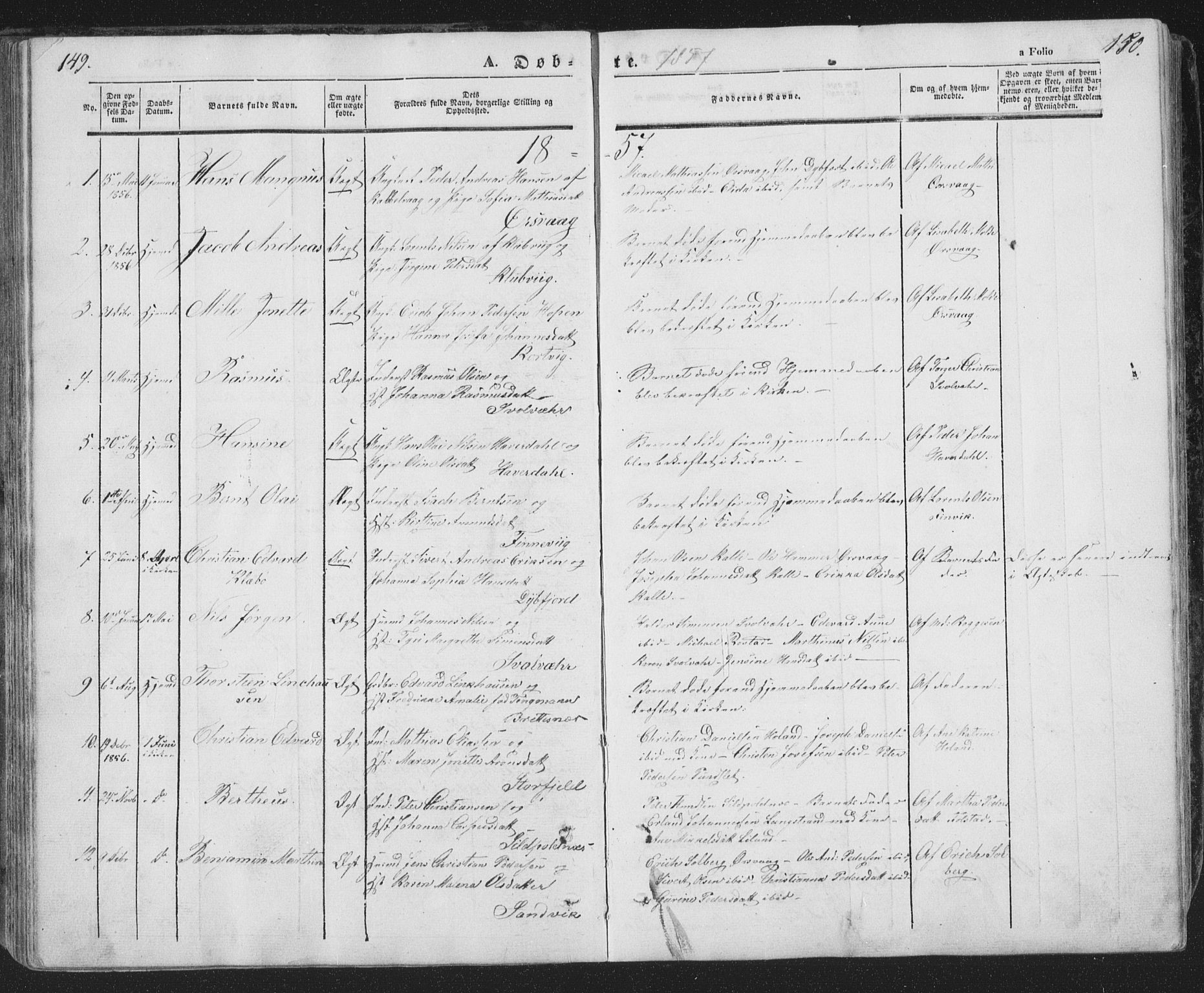 Ministerialprotokoller, klokkerbøker og fødselsregistre - Nordland, AV/SAT-A-1459/874/L1072: Parish register (copy) no. 874C01, 1843-1859, p. 149-150