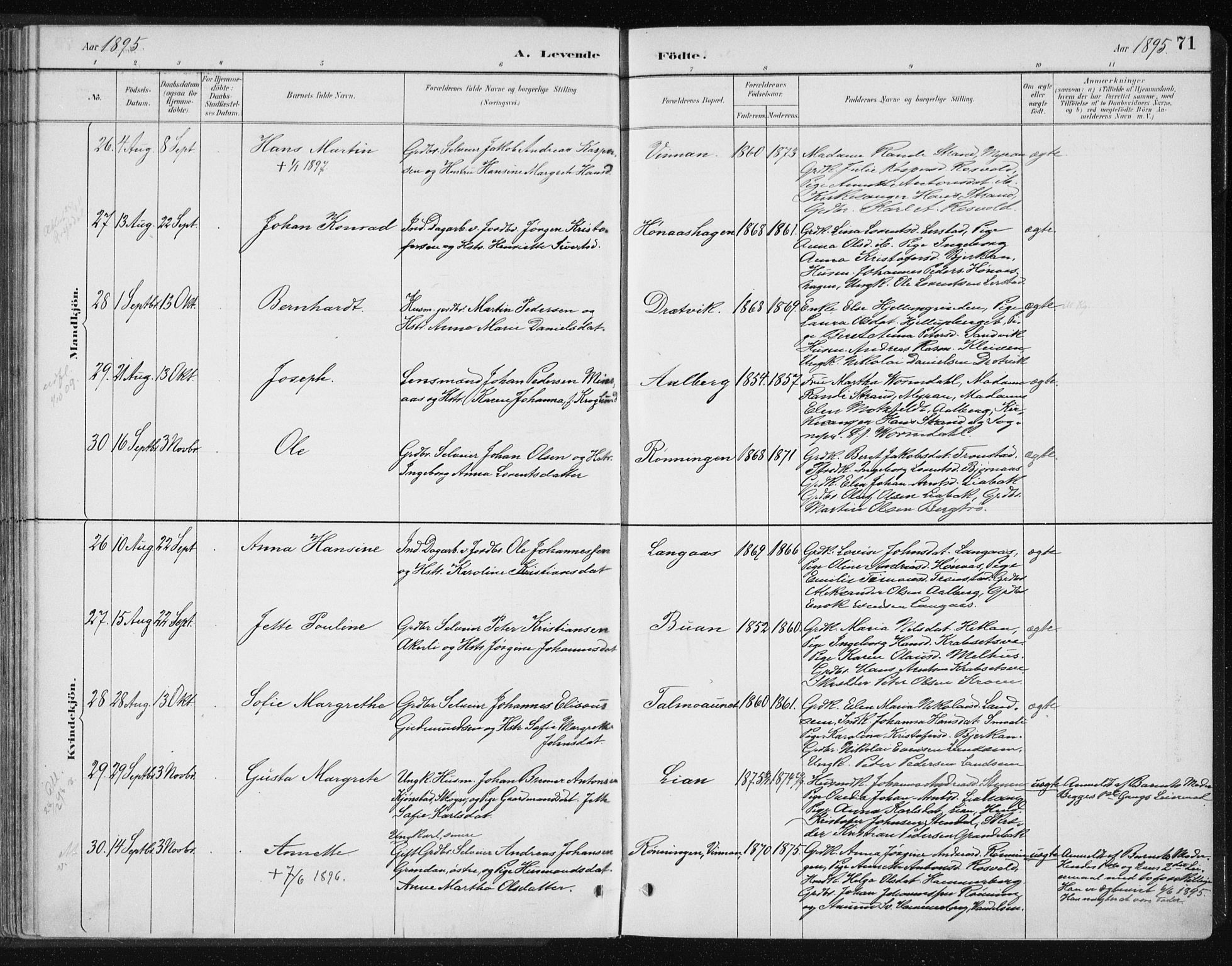 Ministerialprotokoller, klokkerbøker og fødselsregistre - Nord-Trøndelag, SAT/A-1458/701/L0010: Parish register (official) no. 701A10, 1883-1899, p. 71