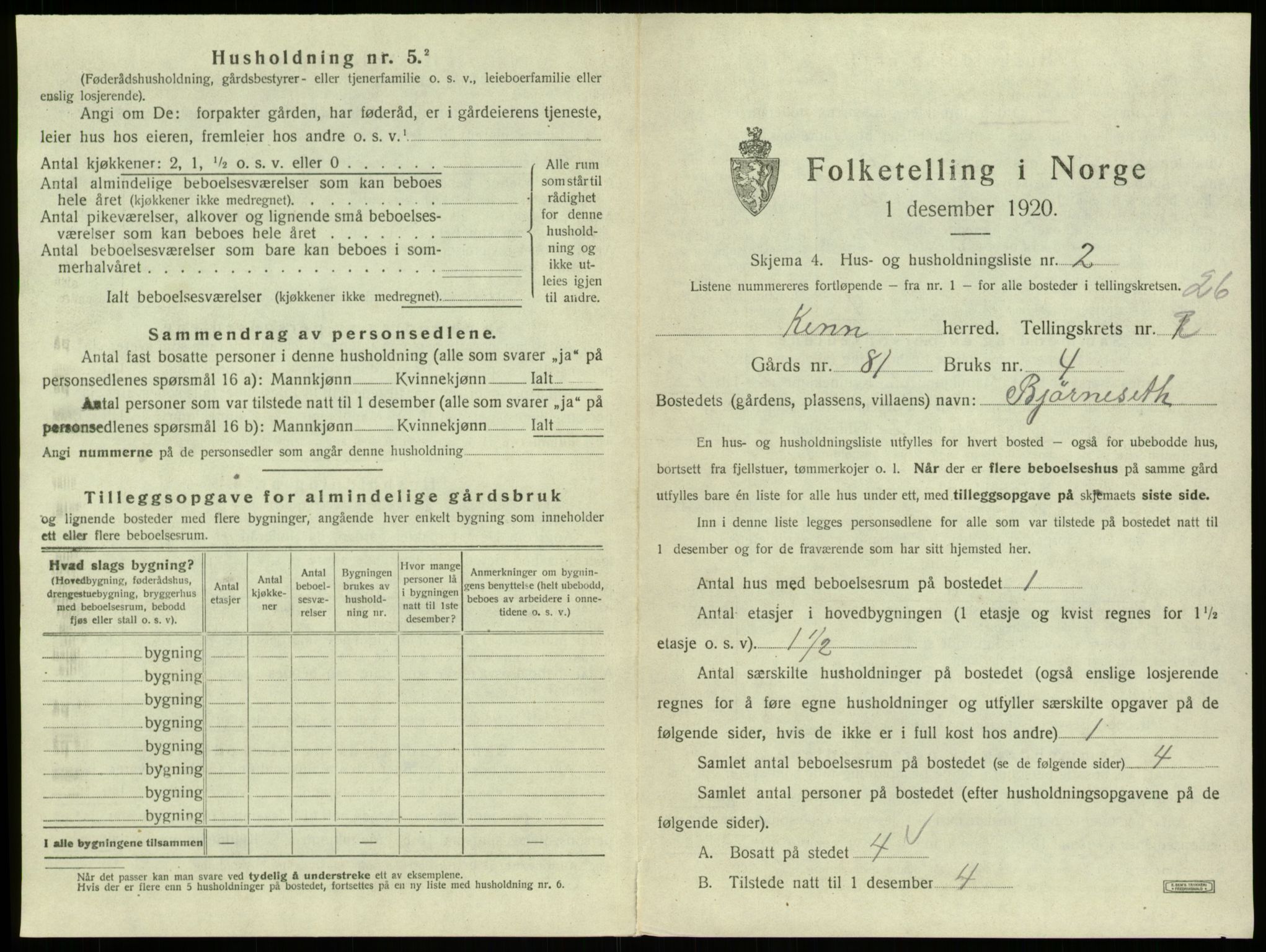 SAB, 1920 census for Kinn, 1920, p. 1253