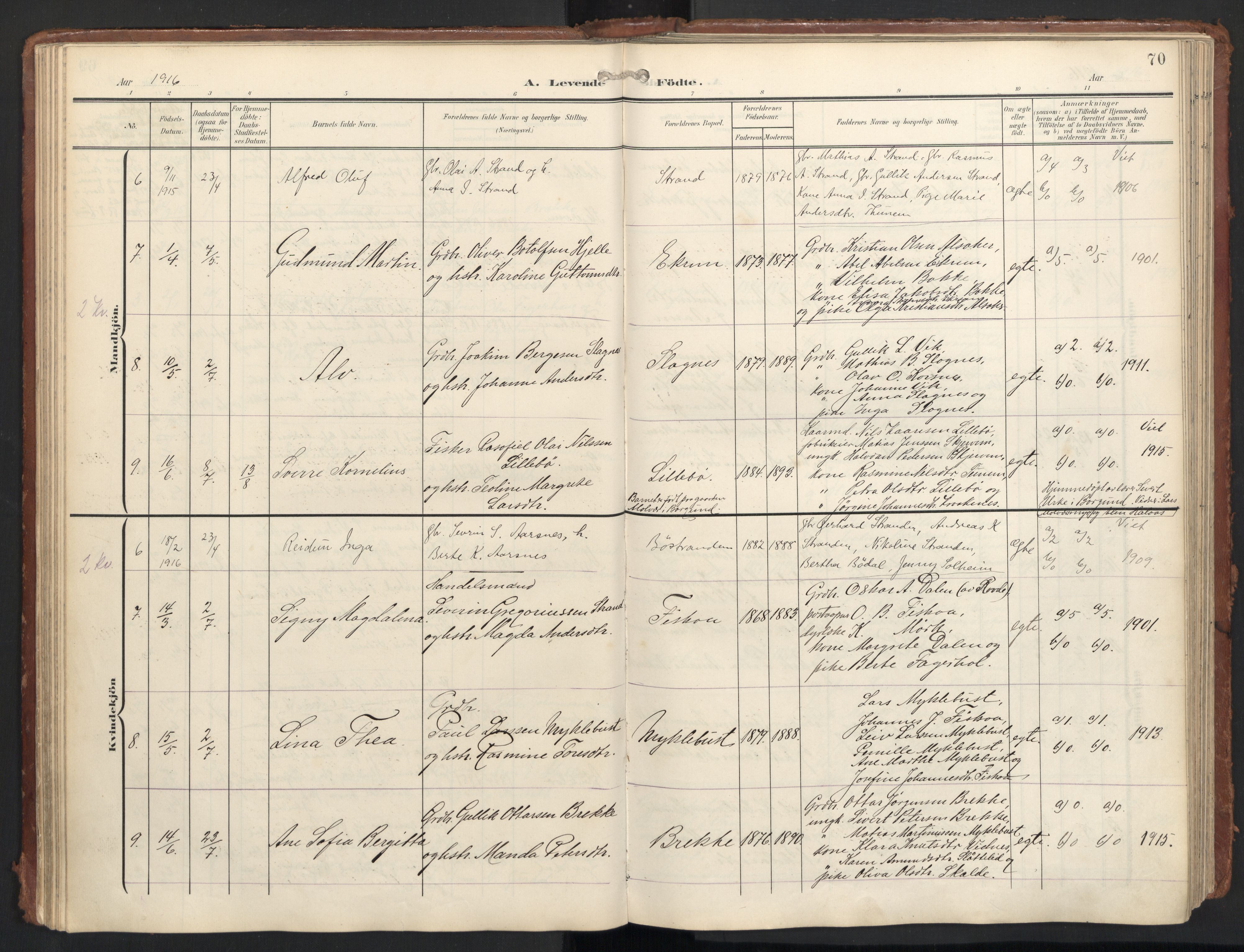 Ministerialprotokoller, klokkerbøker og fødselsregistre - Møre og Romsdal, AV/SAT-A-1454/501/L0011: Parish register (official) no. 501A11, 1902-1919, p. 70