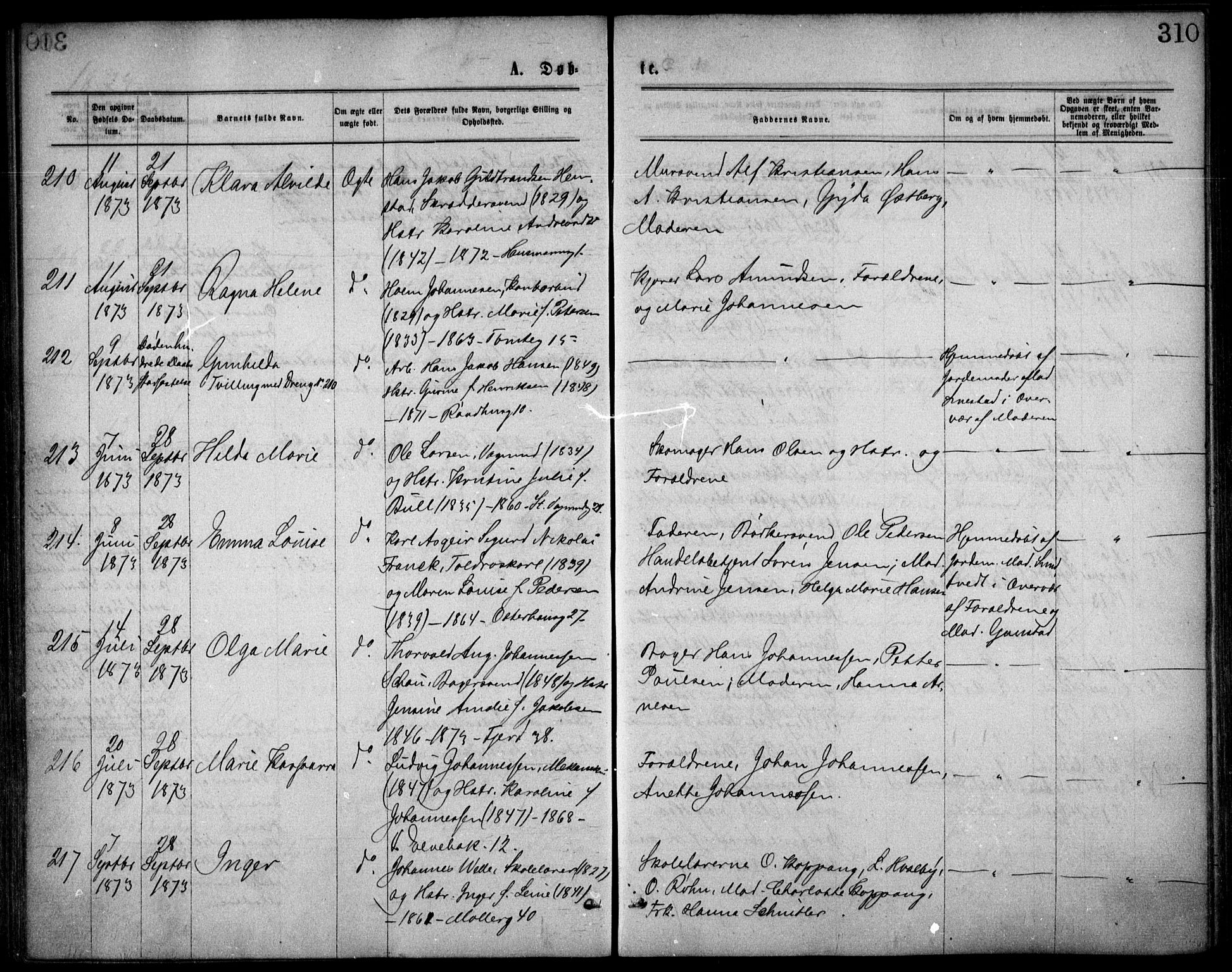 Oslo domkirke Kirkebøker, SAO/A-10752/F/Fa/L0017: Parish register (official) no. 17, 1869-1878, p. 310