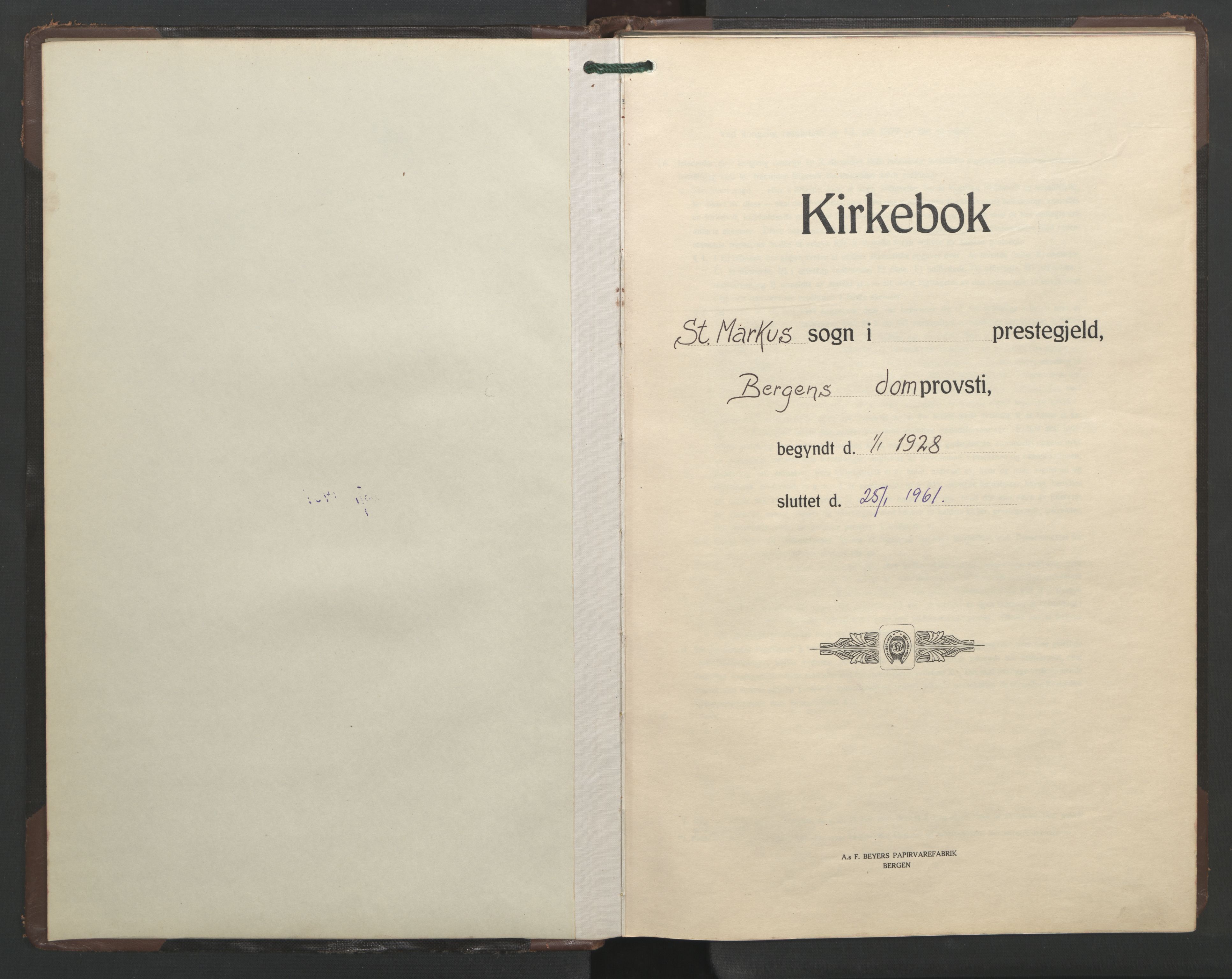 St. Markus sokneprestembete, AV/SAB-A-99935: Parish register (copy) no. D 1, 1928-1961