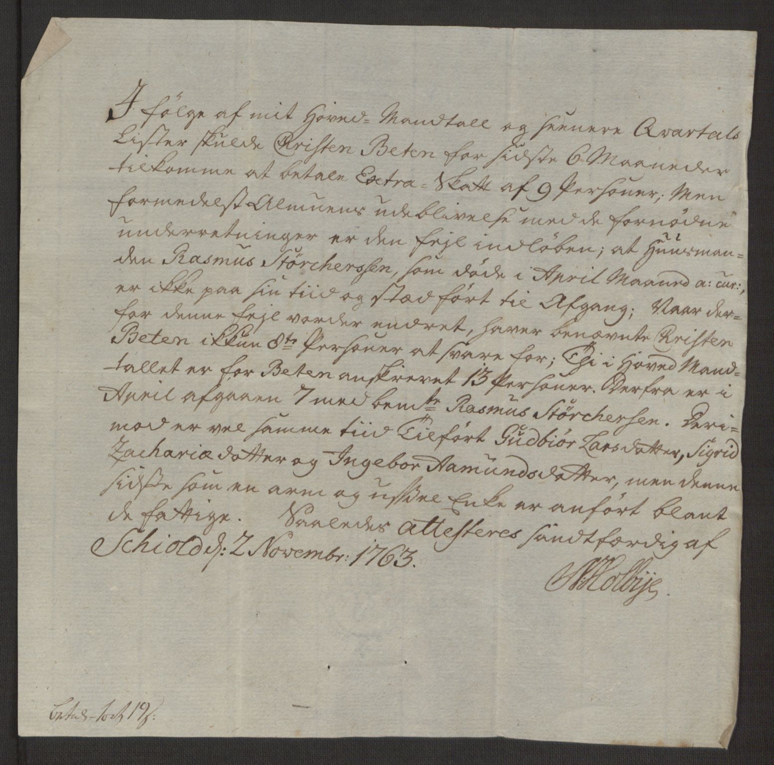 Rentekammeret inntil 1814, Reviderte regnskaper, Hovedkasseregnskaper, AV/RA-EA-4065/Rf/L0072b: Ekstraskatteregnskap, 1762, p. 259