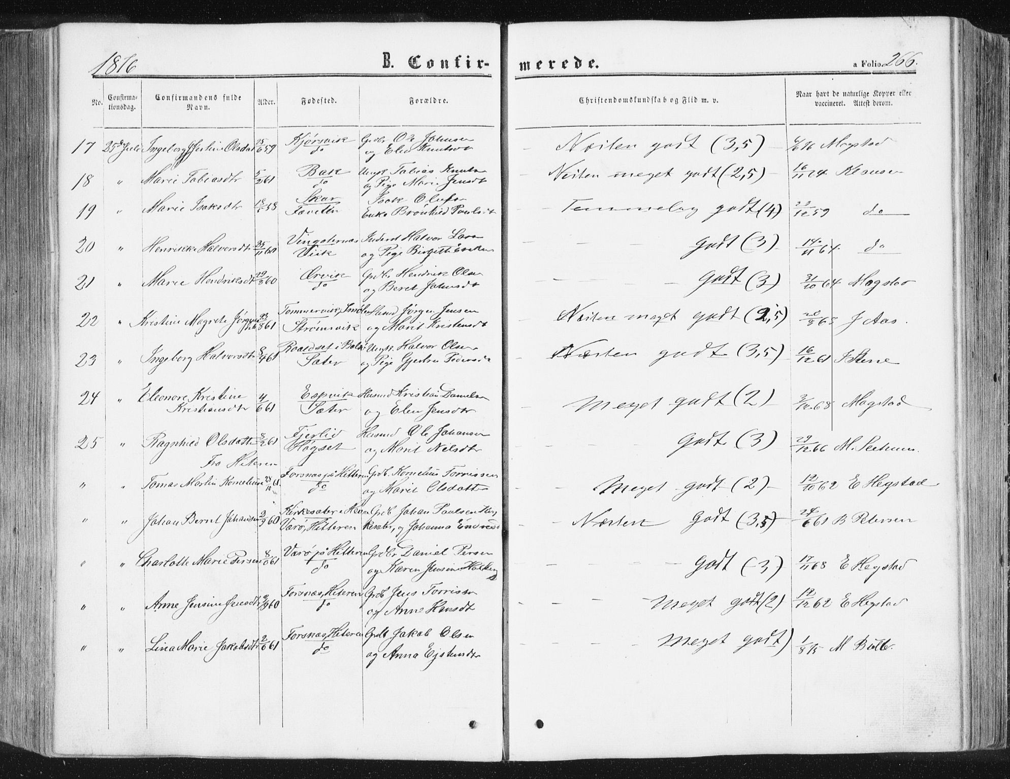 Ministerialprotokoller, klokkerbøker og fødselsregistre - Møre og Romsdal, AV/SAT-A-1454/578/L0905: Parish register (official) no. 578A04, 1859-1877, p. 266