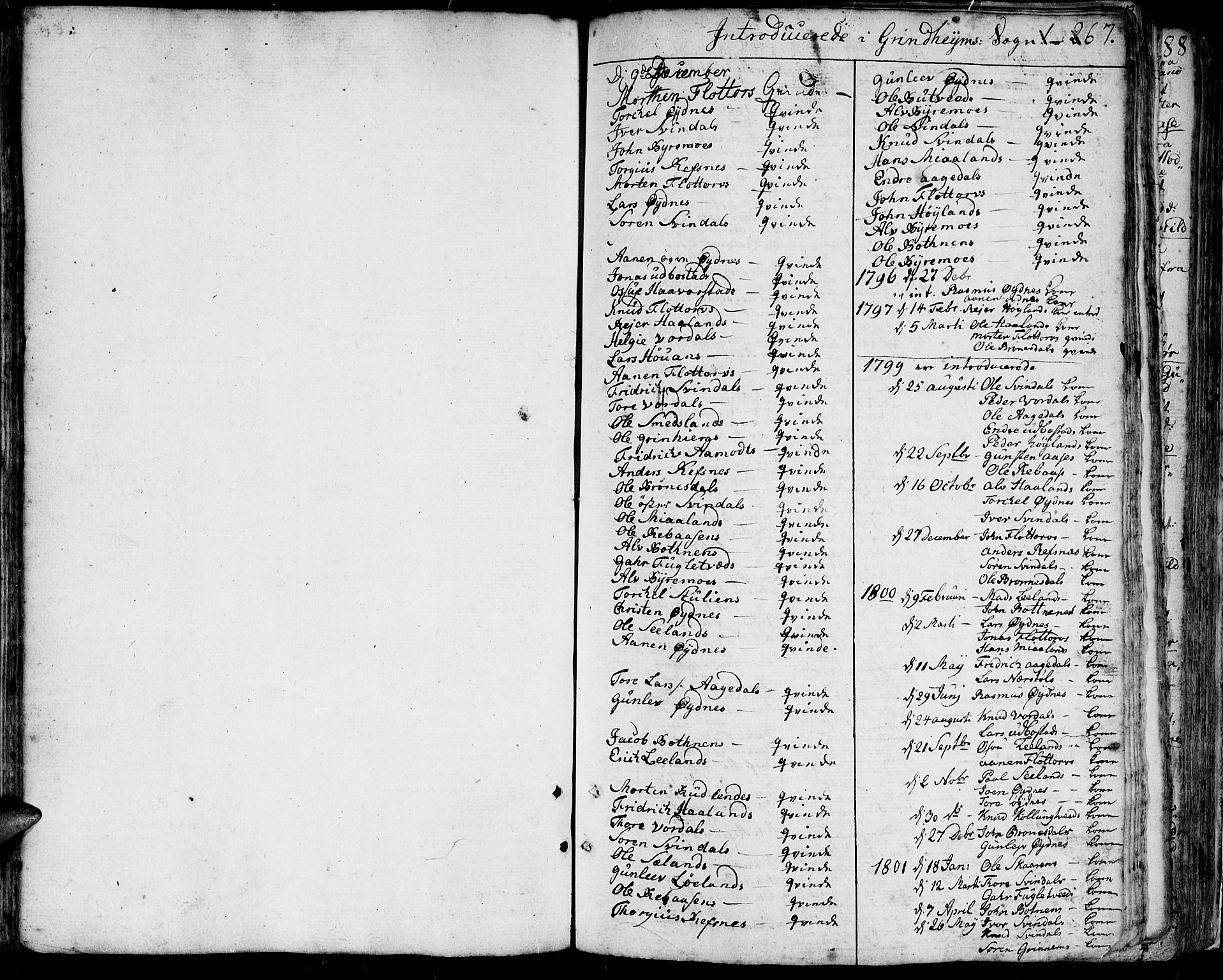 Bjelland sokneprestkontor, SAK/1111-0005/F/Fa/Faa/L0001: Parish register (official) no. A 1 /3, 1793-1815, p. 267
