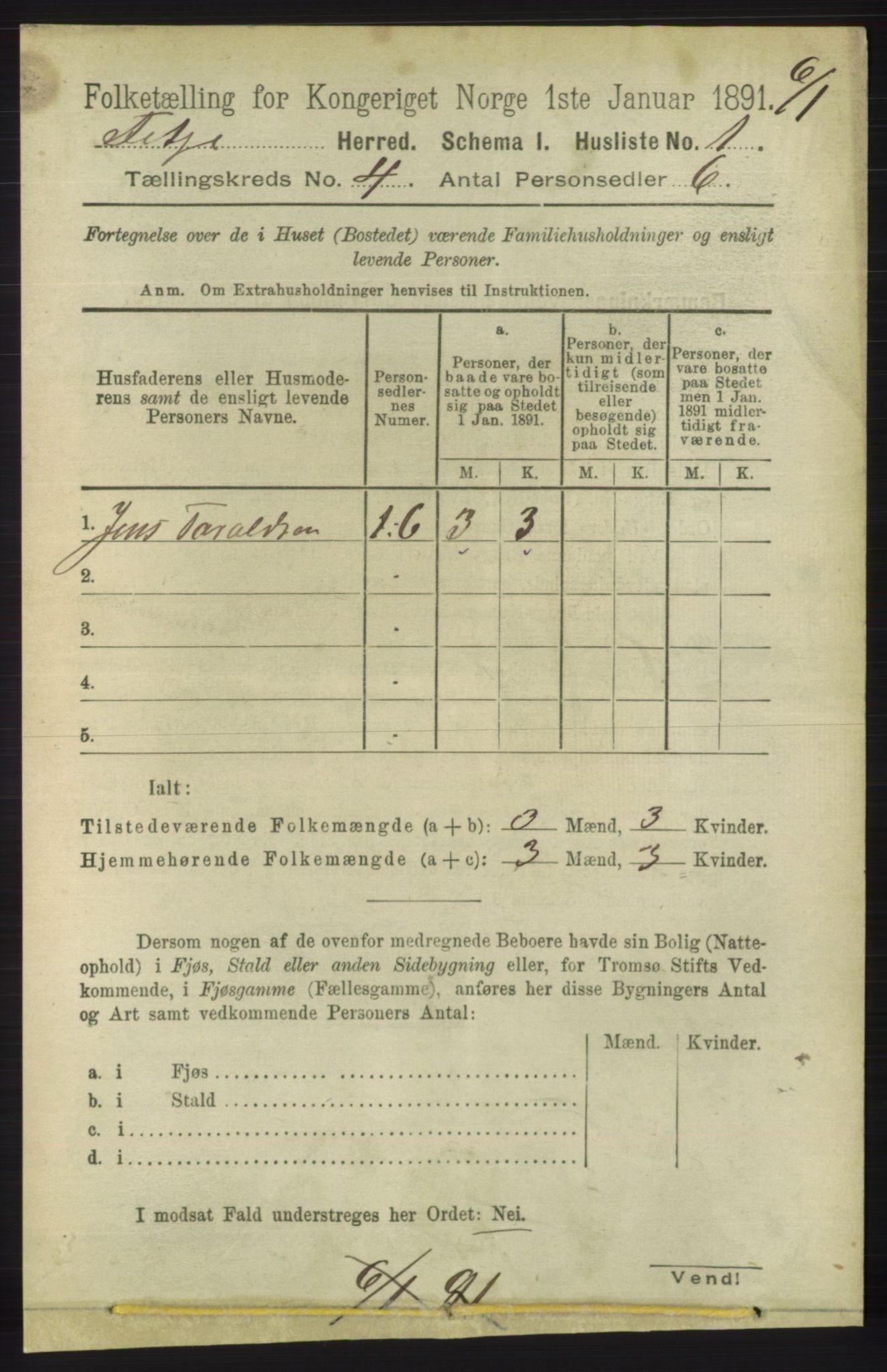 RA, 1891 census for 1222 Fitjar, 1891, p. 1289