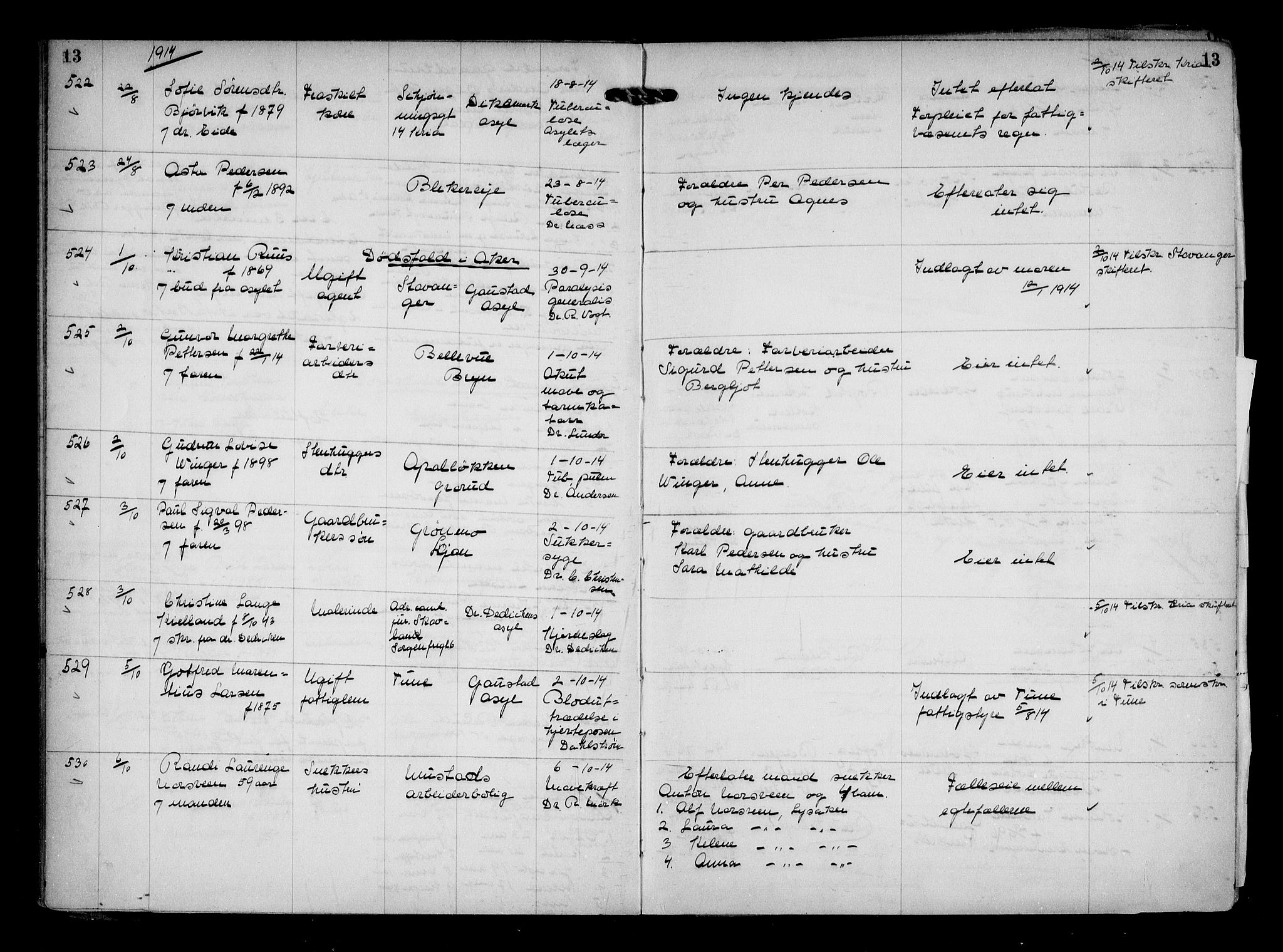 Aker kriminaldommer, skifte- og auksjonsforvalterembete, SAO/A-10452/H/Hb/Hba/Hbaa/L0004: Dødsfallsprotokoll, 1914-1918, p. 13