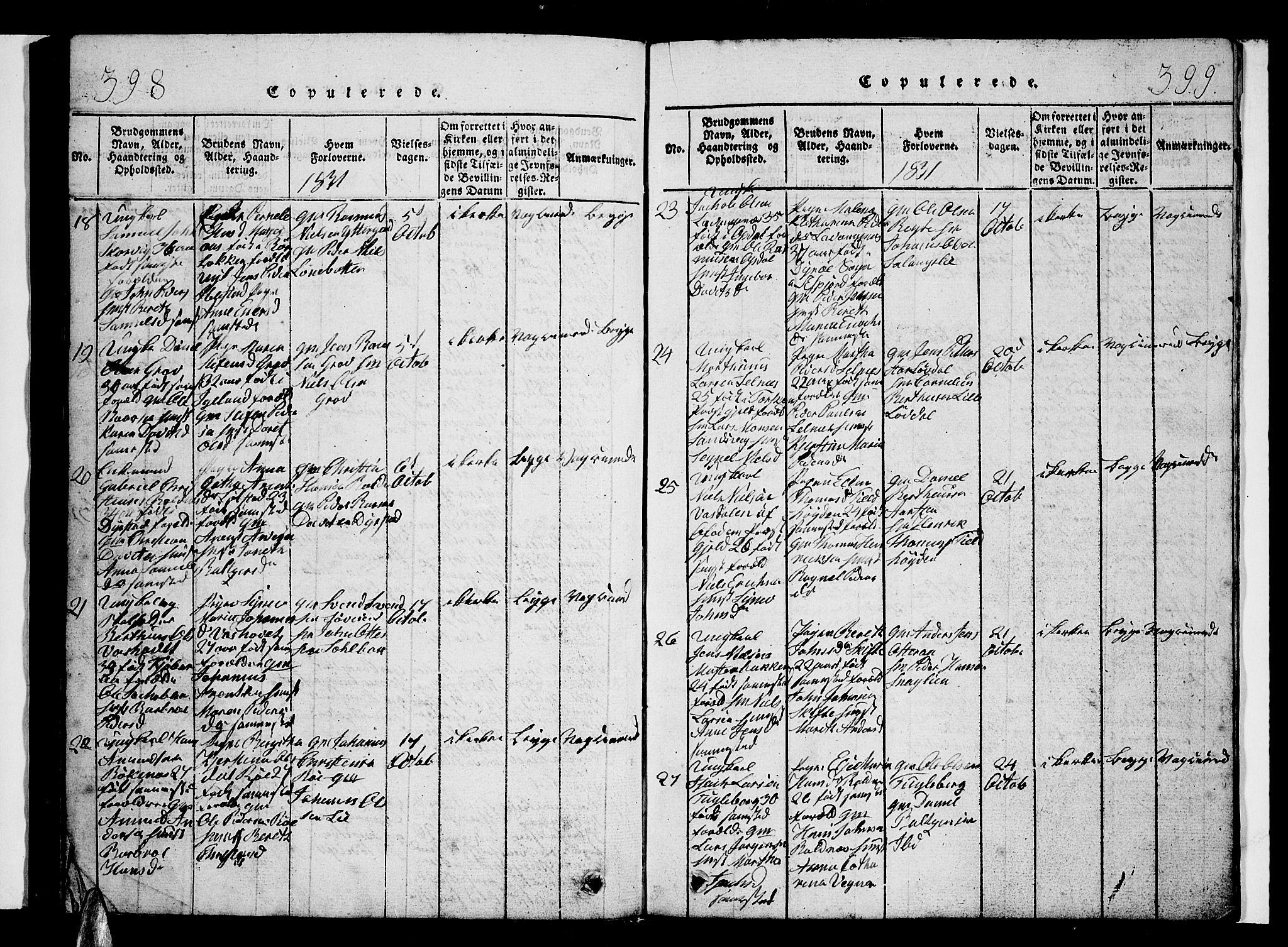 Ibestad sokneprestembete, AV/SATØ-S-0077/H/Ha/Hab/L0002klokker: Parish register (copy) no. 2, 1821-1833, p. 398-399
