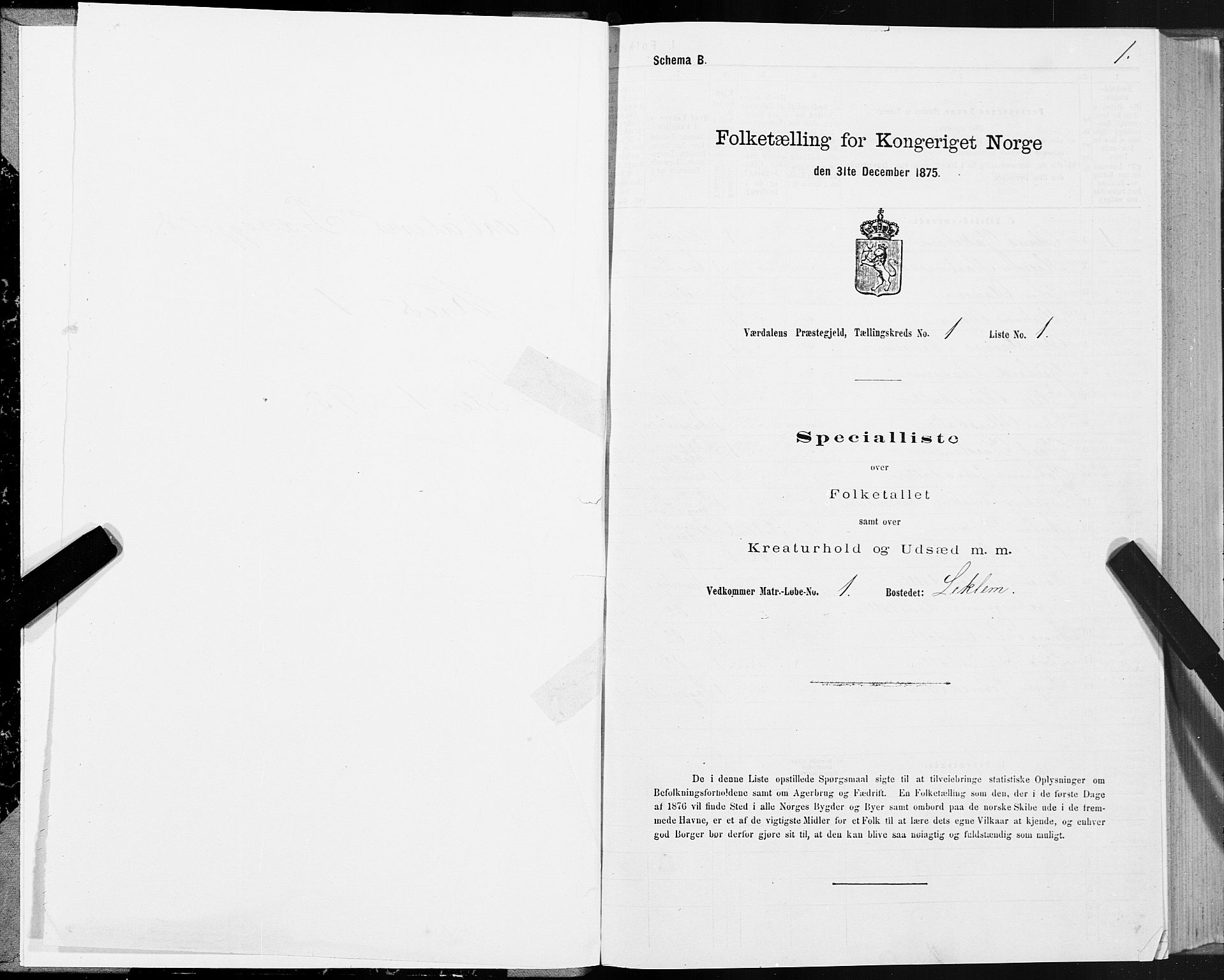 SAT, 1875 census for 1721P Verdal, 1875, p. 1001