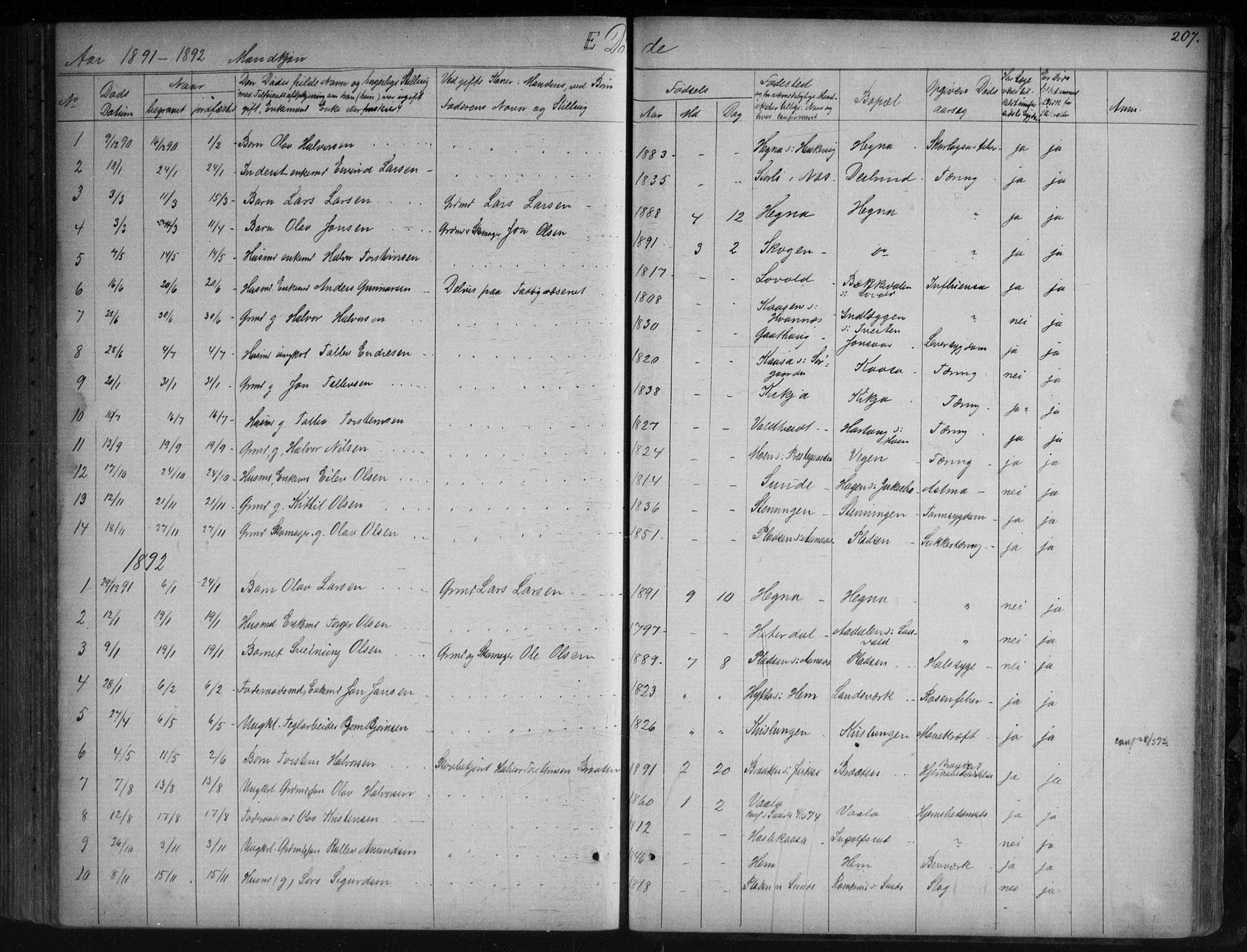 Sauherad kirkebøker, SAKO/A-298/G/Ga/L0003: Parish register (copy) no. I 3, 1866-1905, p. 207