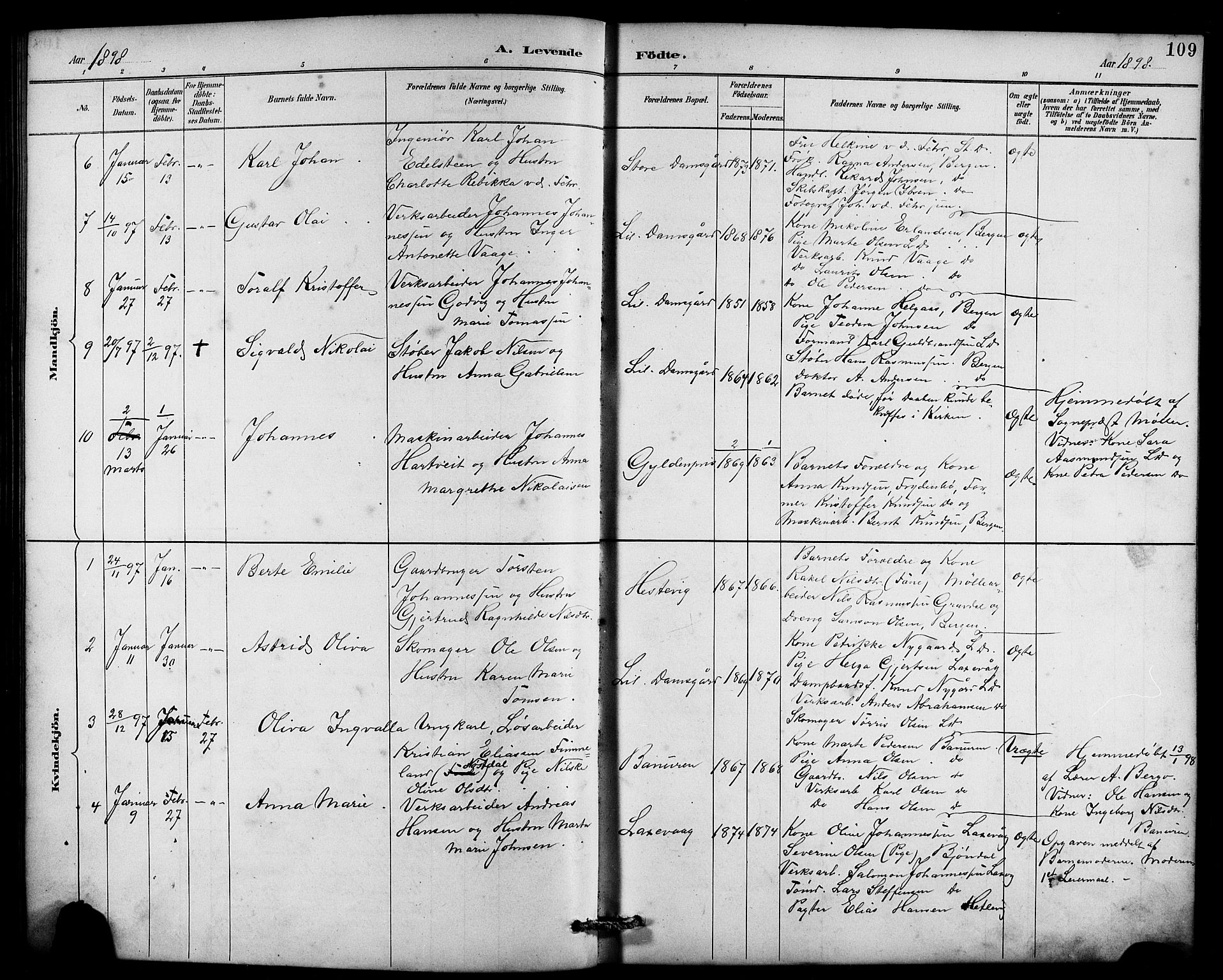 Laksevåg Sokneprestembete, SAB/A-76501/H/Ha/Hab/Haba/L0003: Parish register (copy) no. A 3, 1887-1899, p. 109