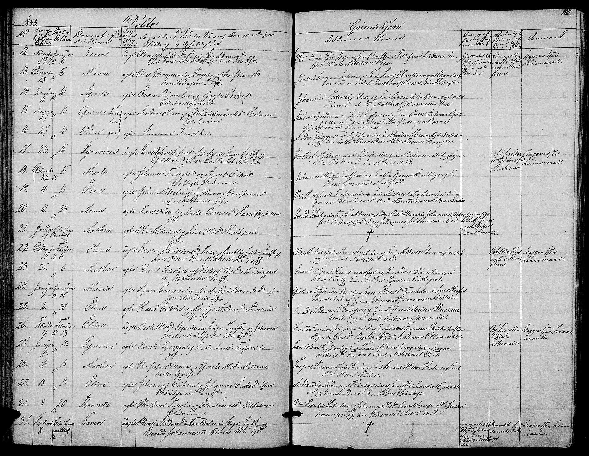 Ringsaker prestekontor, AV/SAH-PREST-014/L/La/L0006: Parish register (copy) no. 6, 1851-1860, p. 105