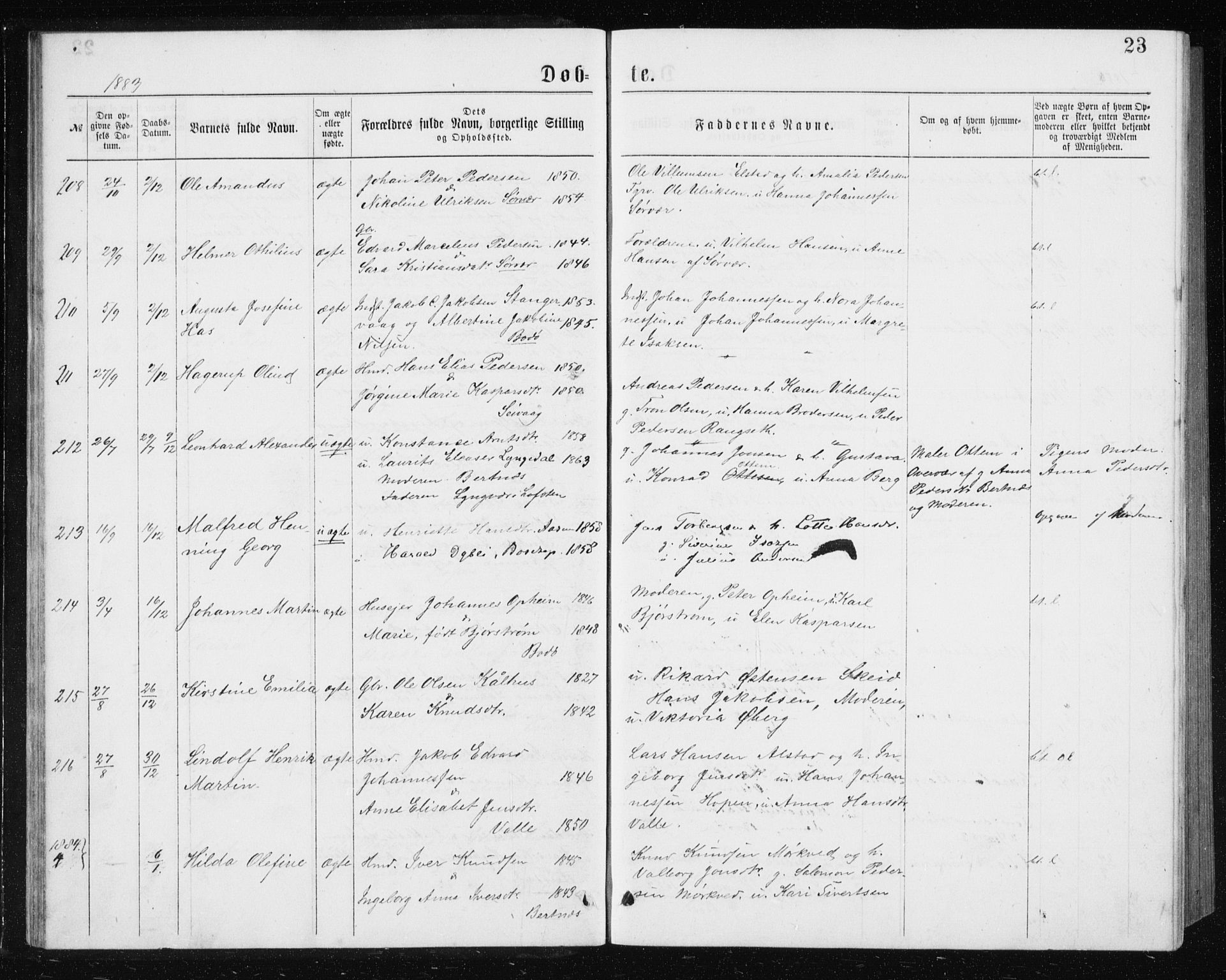 Ministerialprotokoller, klokkerbøker og fødselsregistre - Nordland, SAT/A-1459/801/L0031: Parish register (copy) no. 801C06, 1883-1887, p. 23